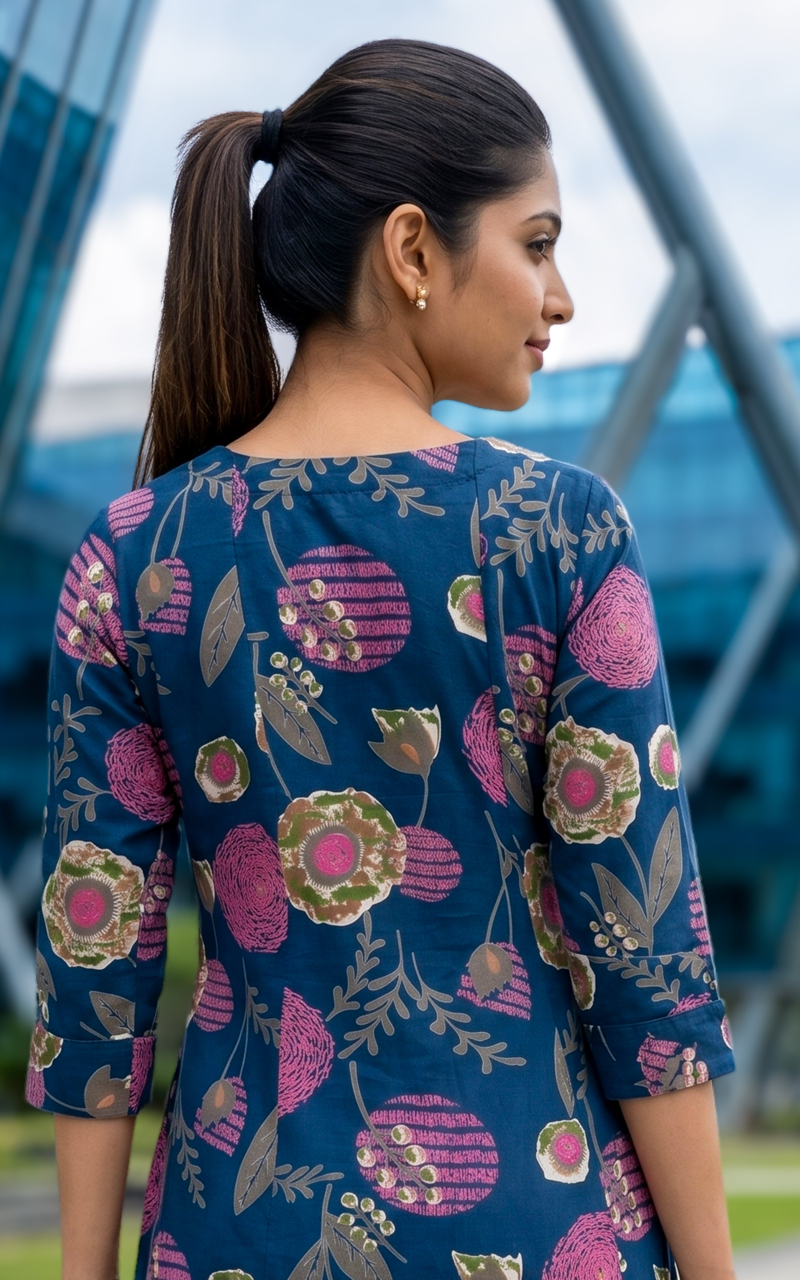 Instore-Saleema(Kurti+Dupatta)-Aline Kurt-Cotton Dupatta -blue-Cotton -Summer collection-daily wear-college wear-office wear-kurti with dupatta
