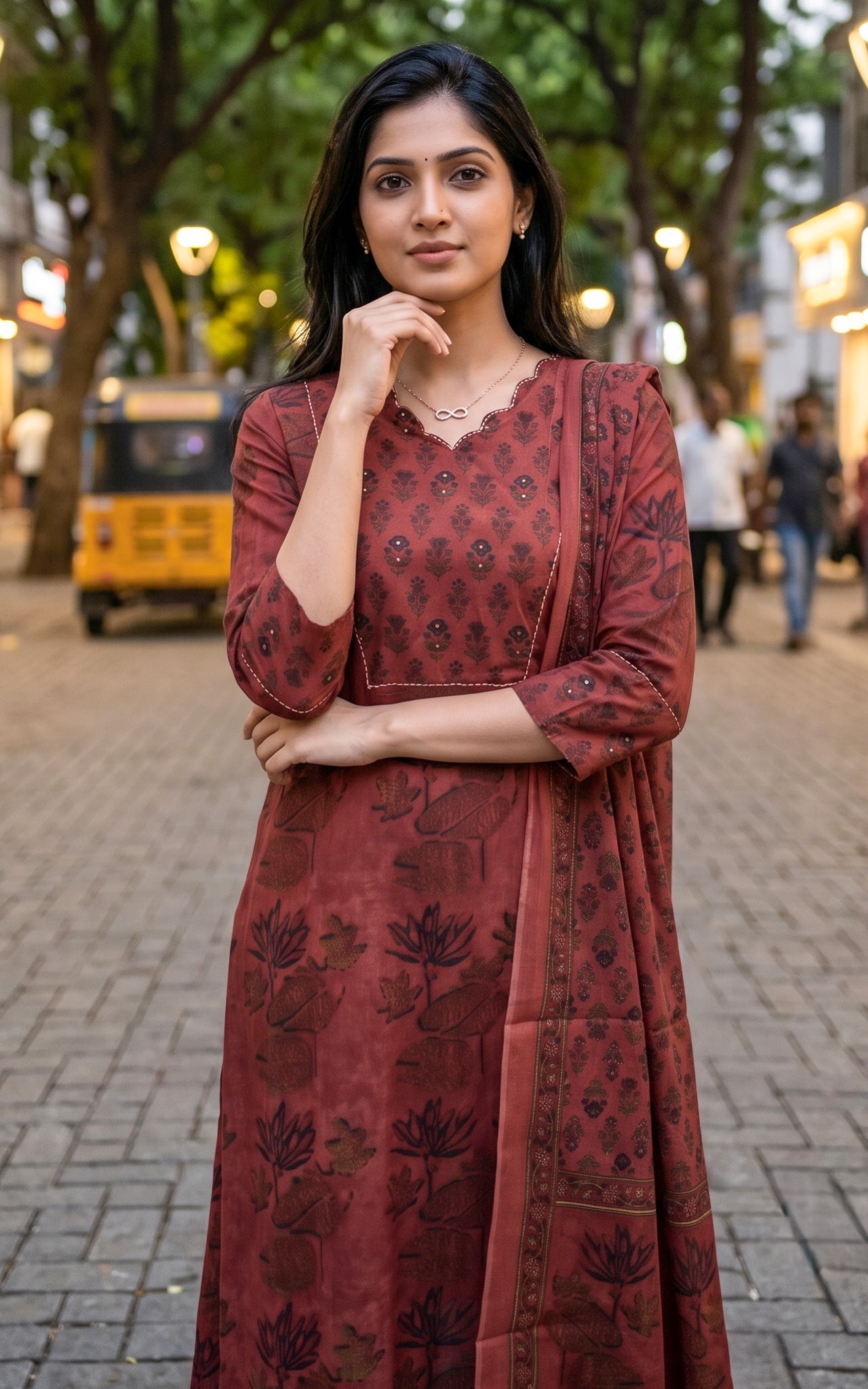 Maroon Cotton Daily Wear Kurti Set for Women