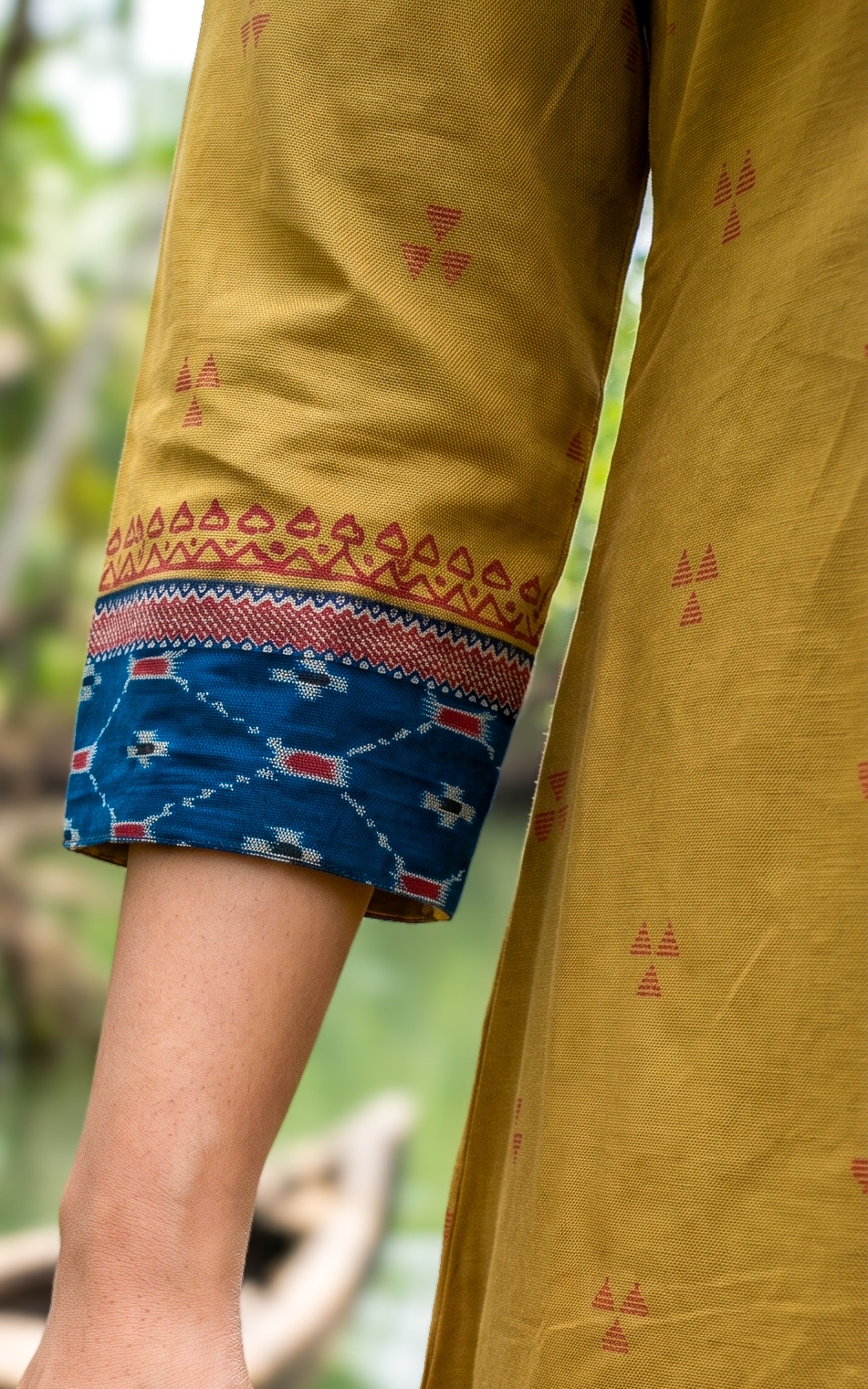 Mustard olive green ethnic cotton kurti for women