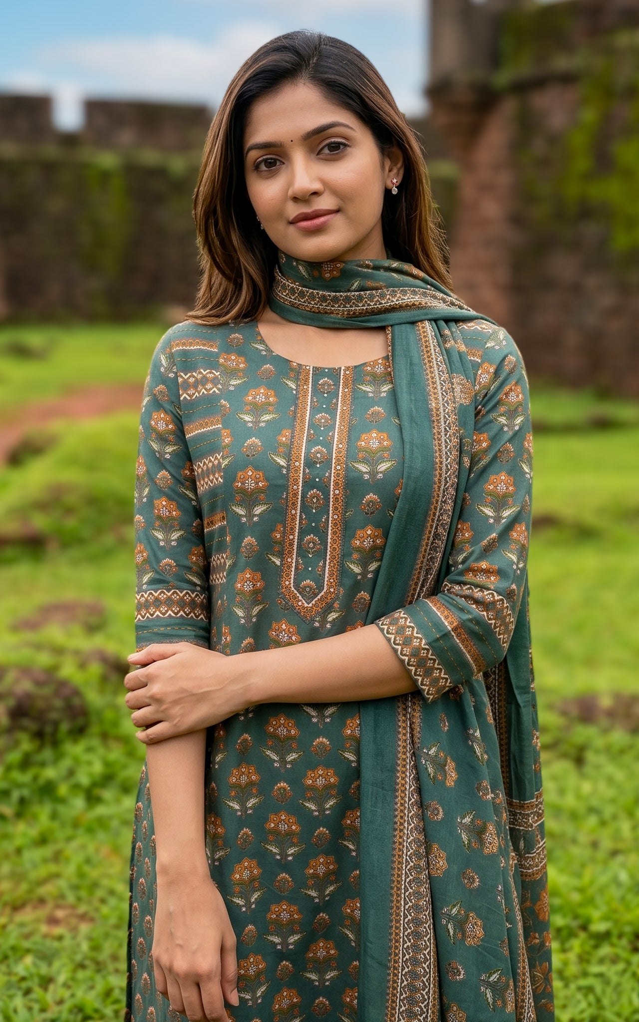 Niharika Green (Kurti+Dupatta)