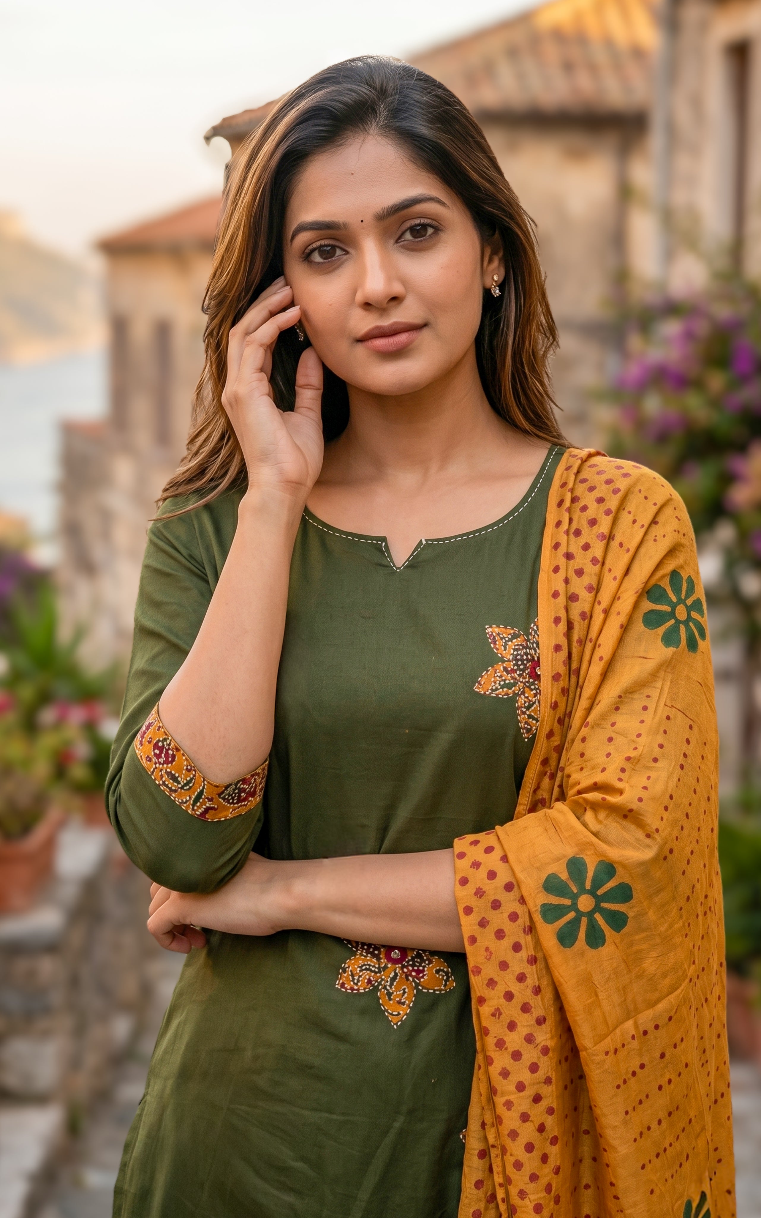 Instore – Green Cotton Kurti Set for Women – Handblock Printed – Ethnic Wear