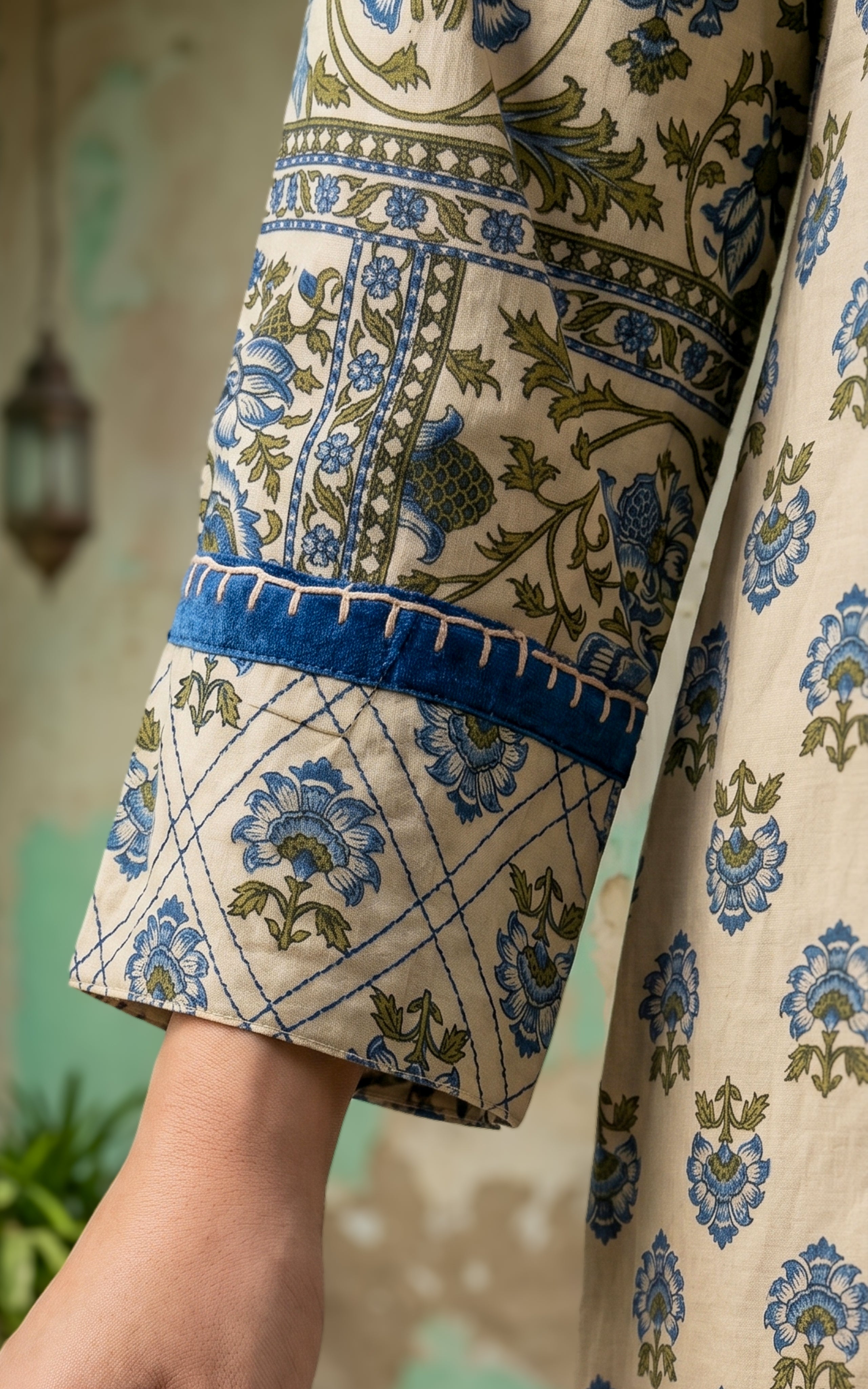 Designer blue printed cotton Anarkali kurti for women
