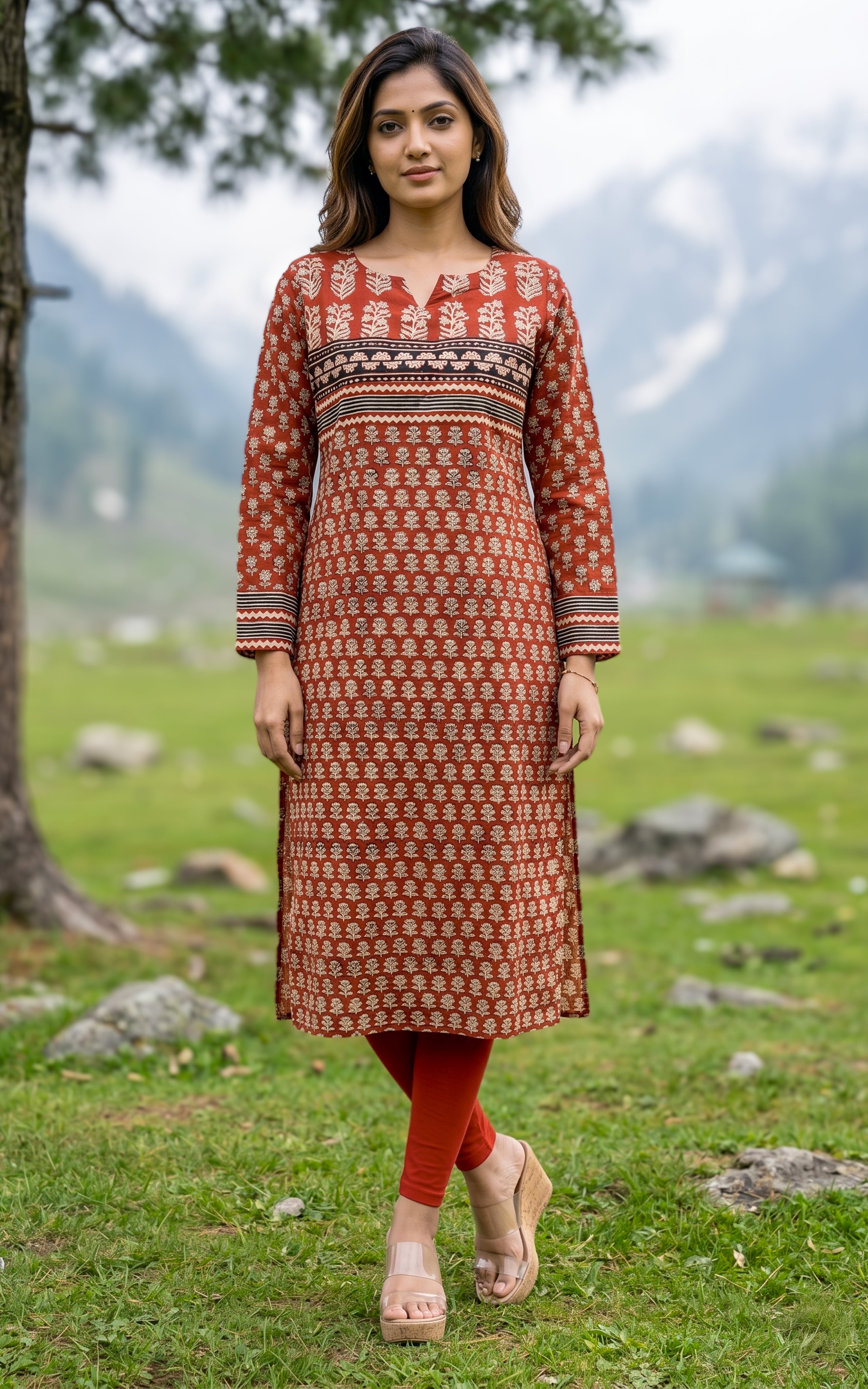 Handblock printed straight kurti for women