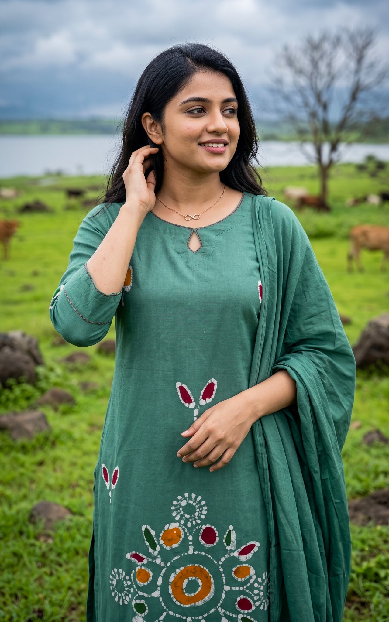 Sage Green Cotton Casual Wear Kurti Set for Women