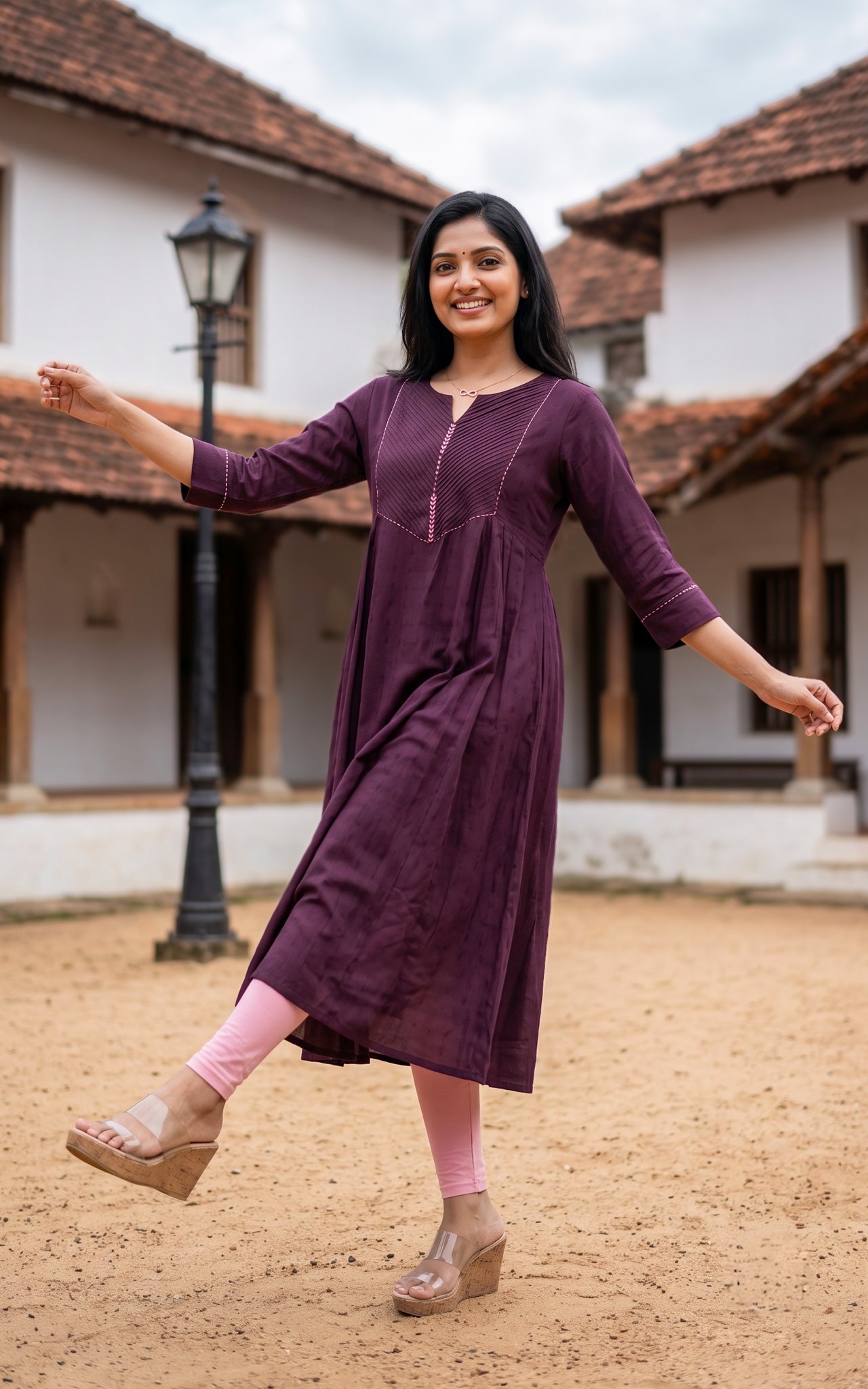 Plum Art Silk Designer Anarkali Kurti for Women