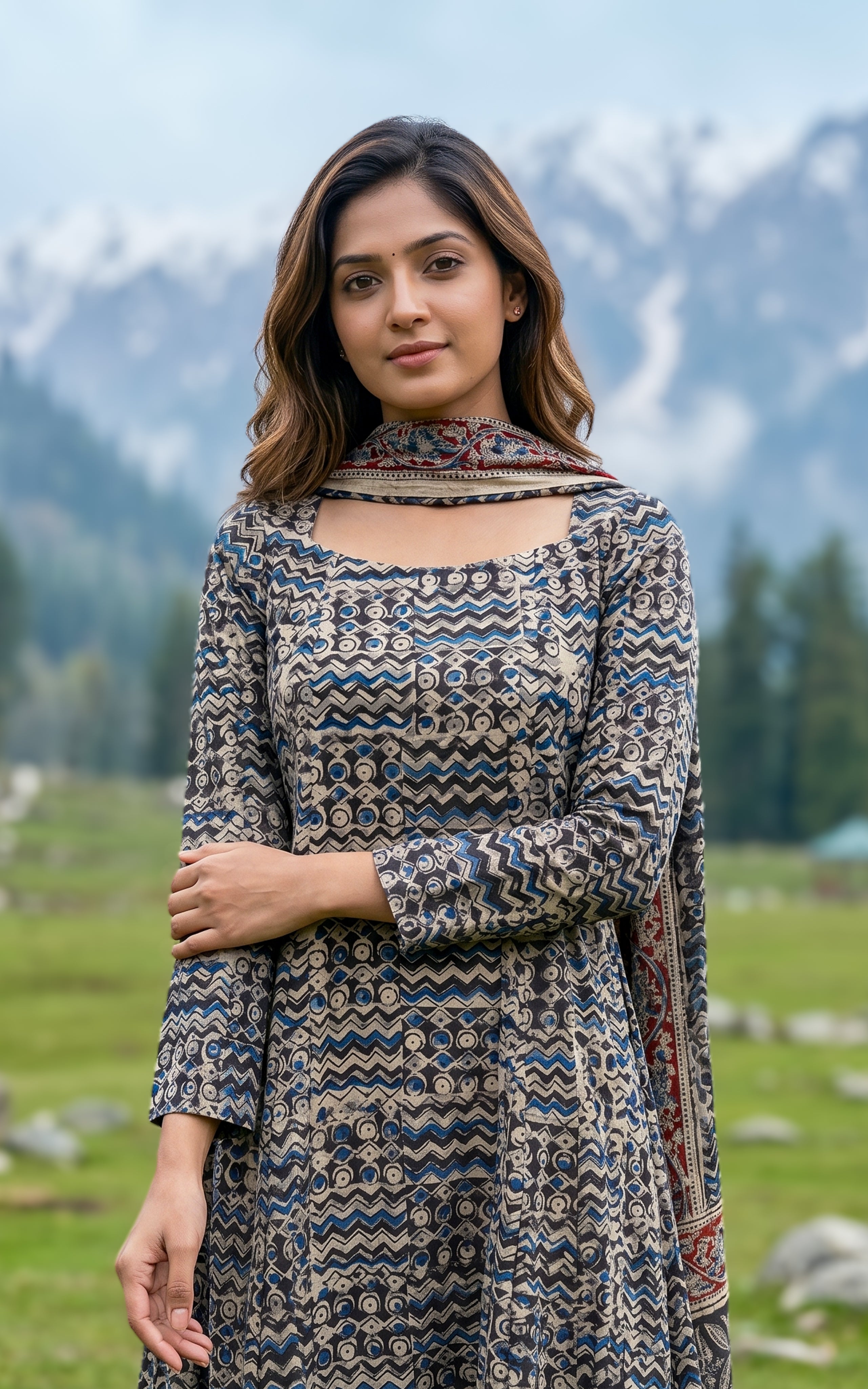 Kalamkari cotton Anarkali kurti for women