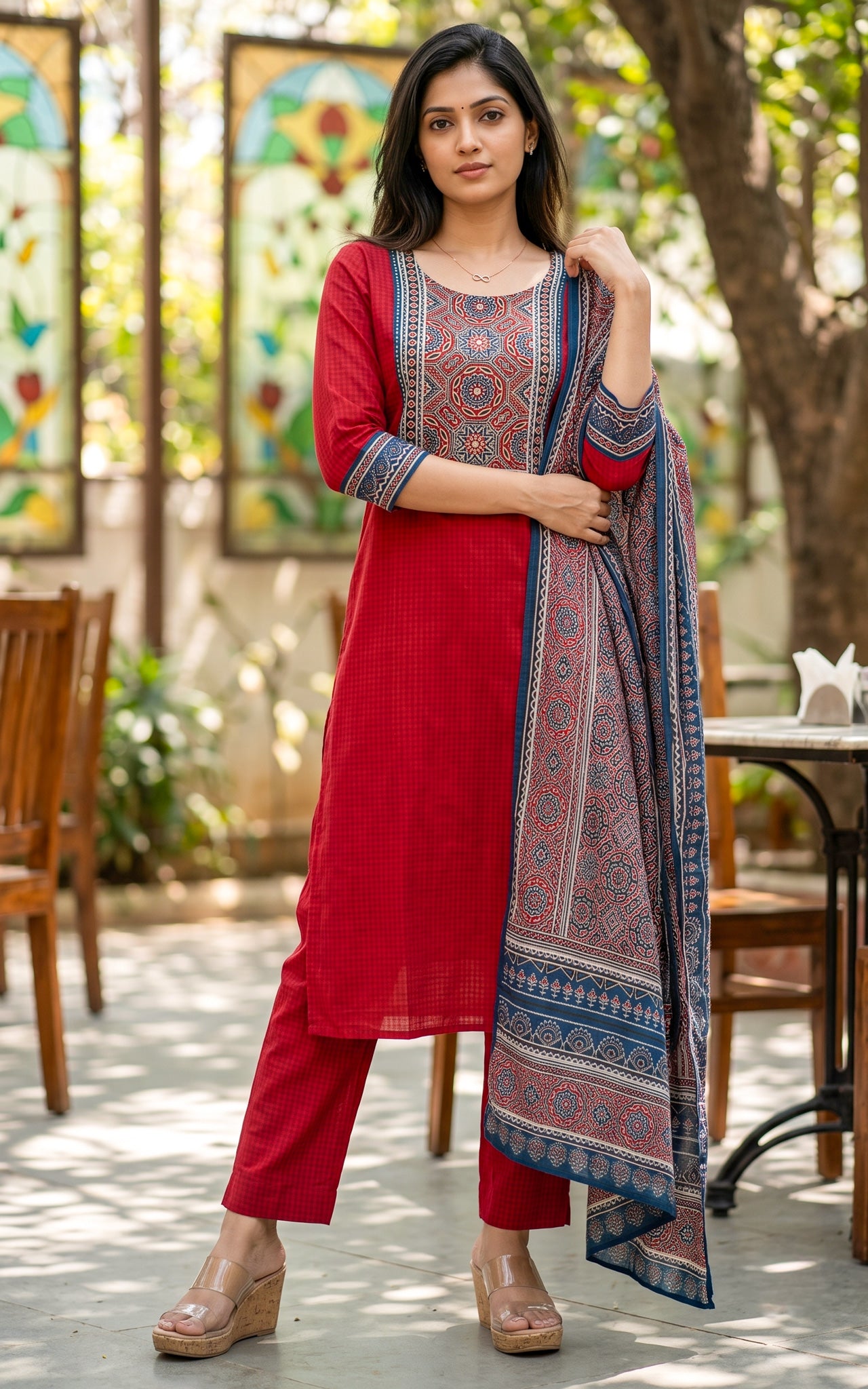 Red South Cotton Office Wear Kurti Set for Women