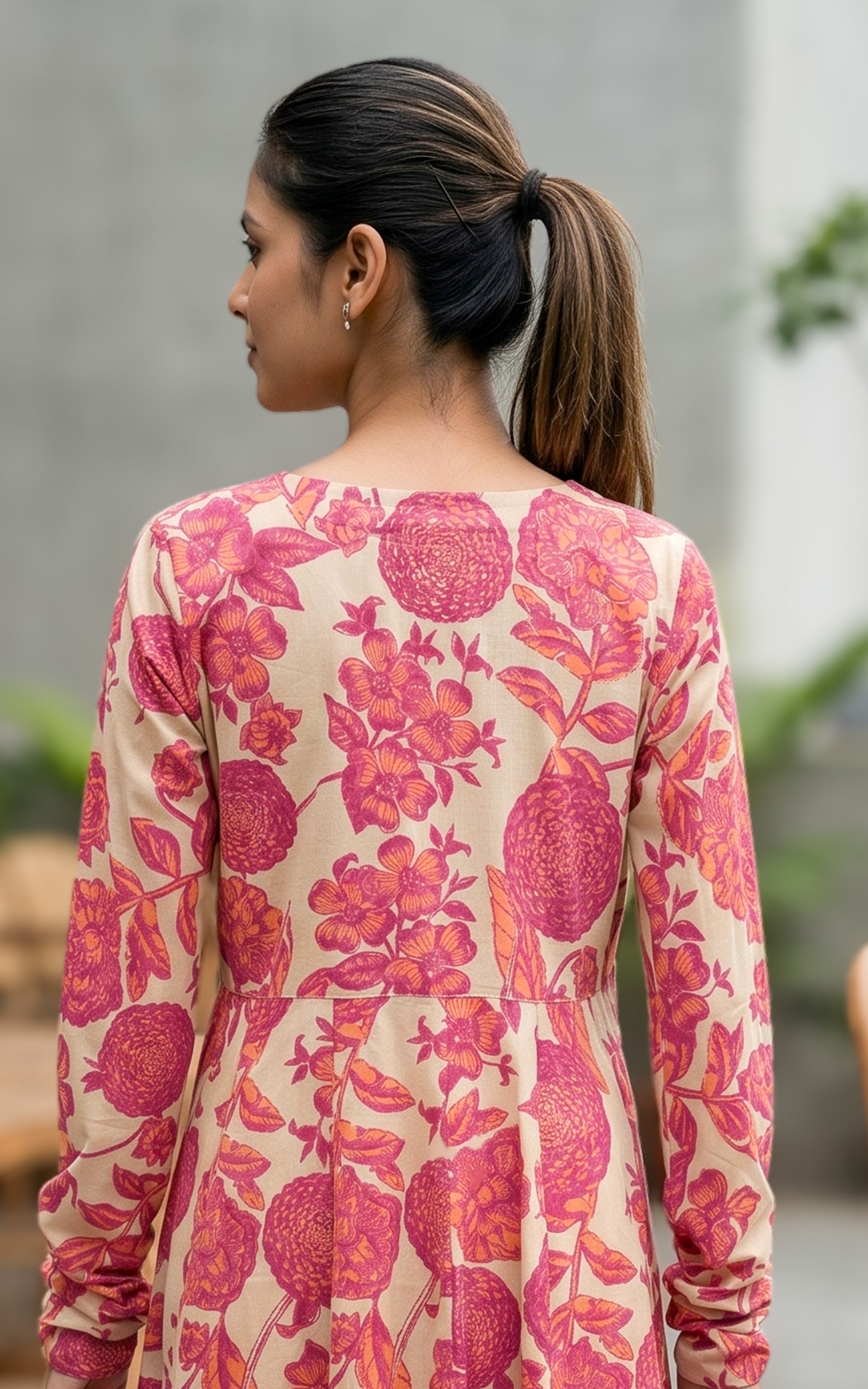 Traditional peach Anarkali kurti for women