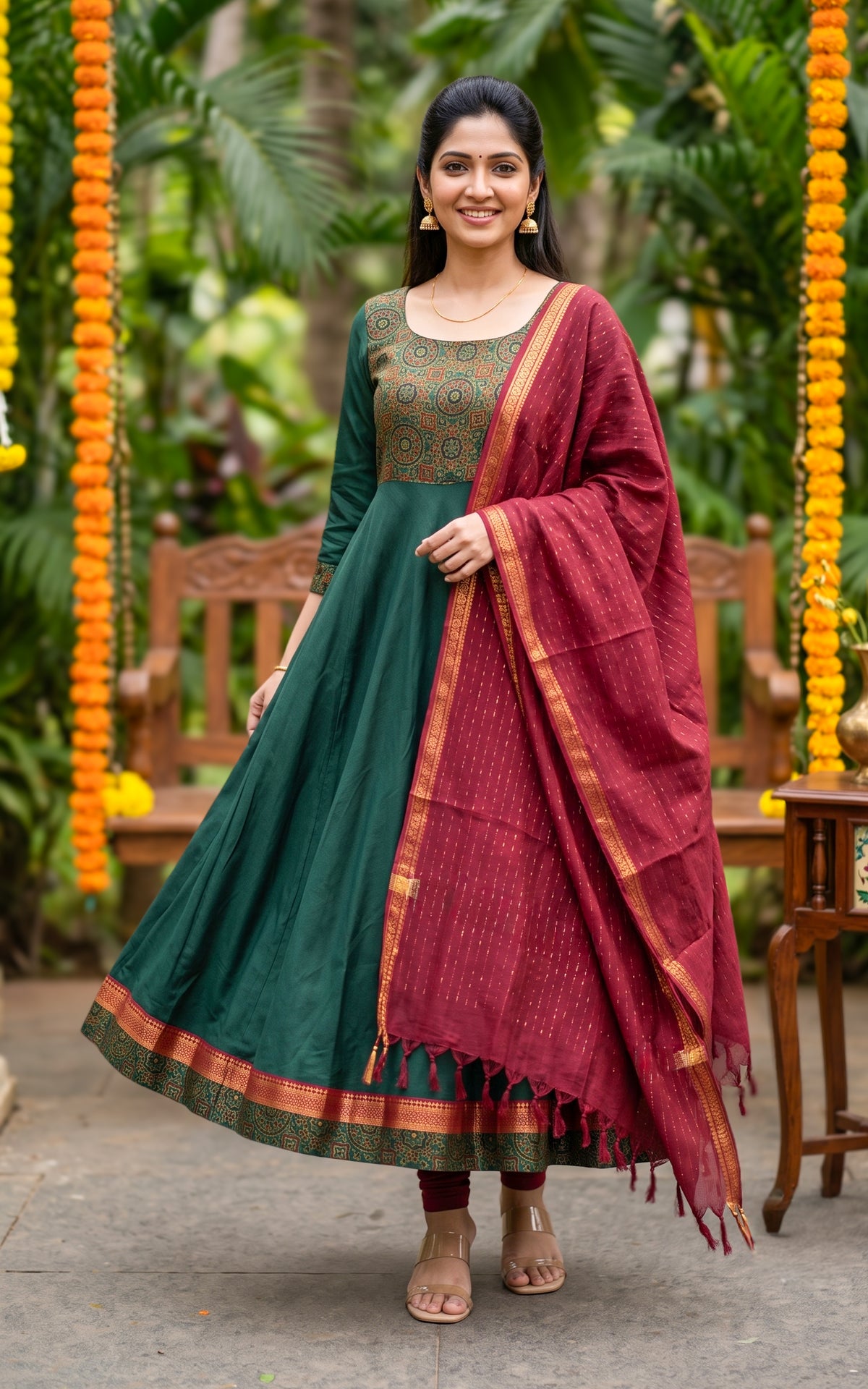 Kanmani Green (Kurti+Dupatta)