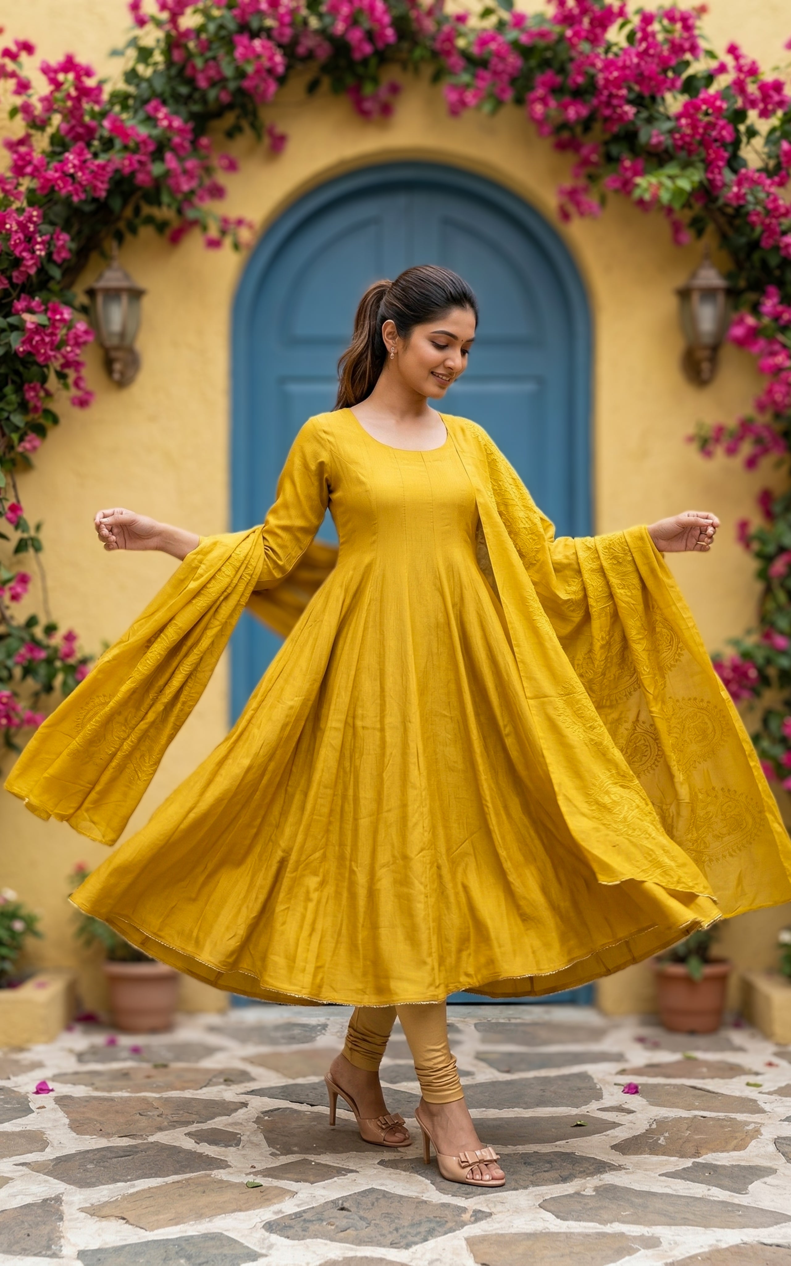 Yellow anarkali for women