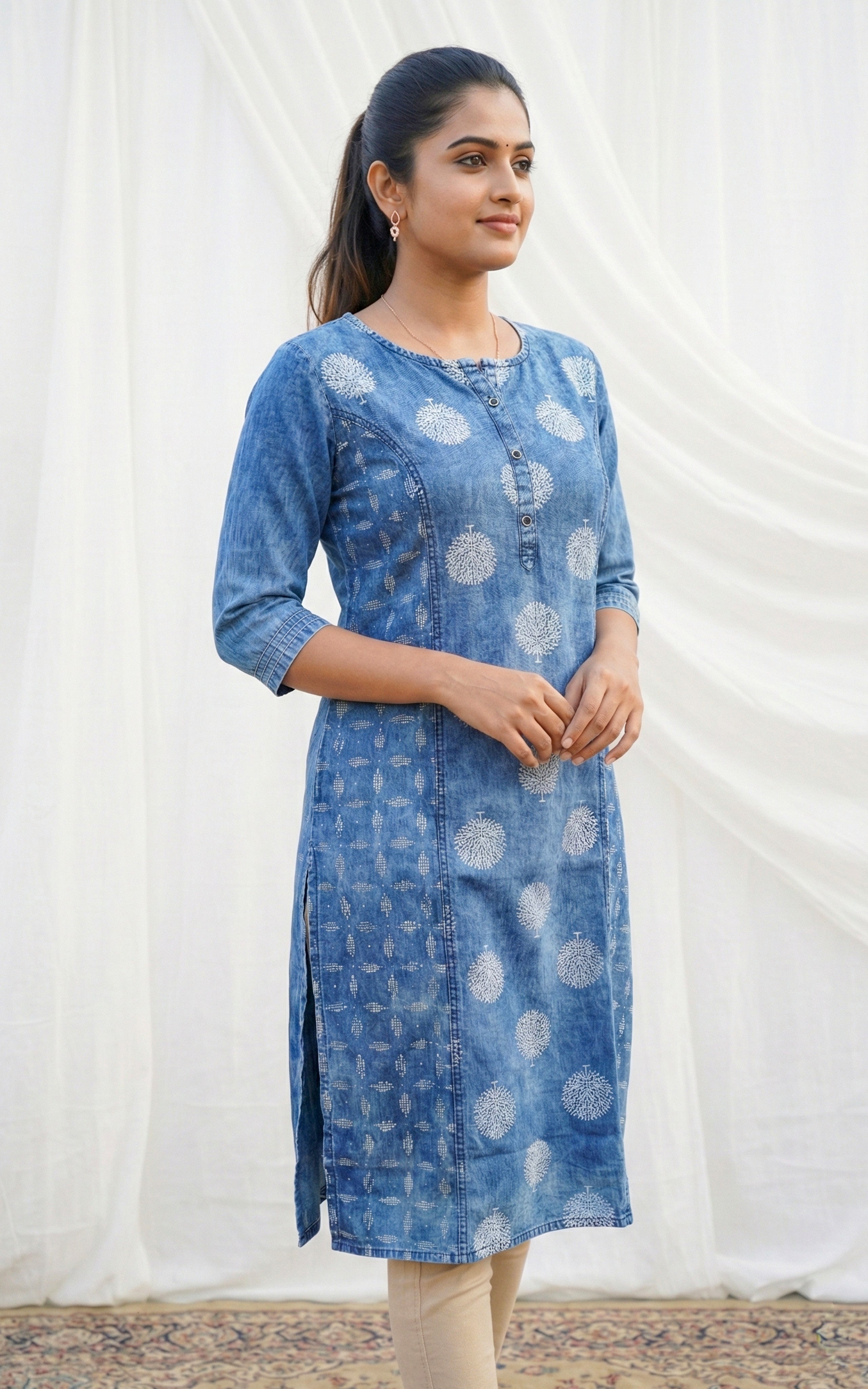 Stylish embroidered denim kurti for women