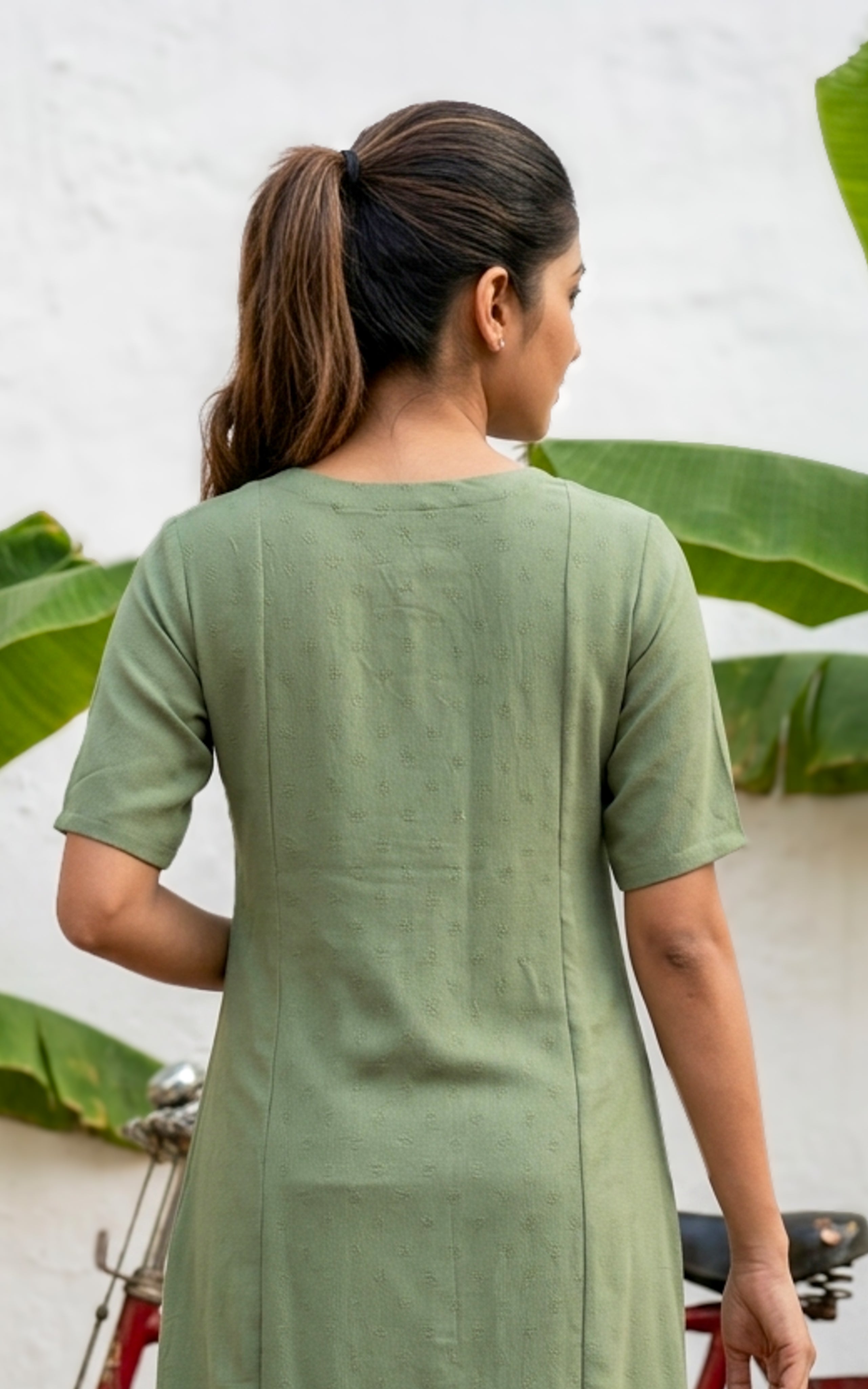 Women Sage Green Pintuck Detail Maxi Dress