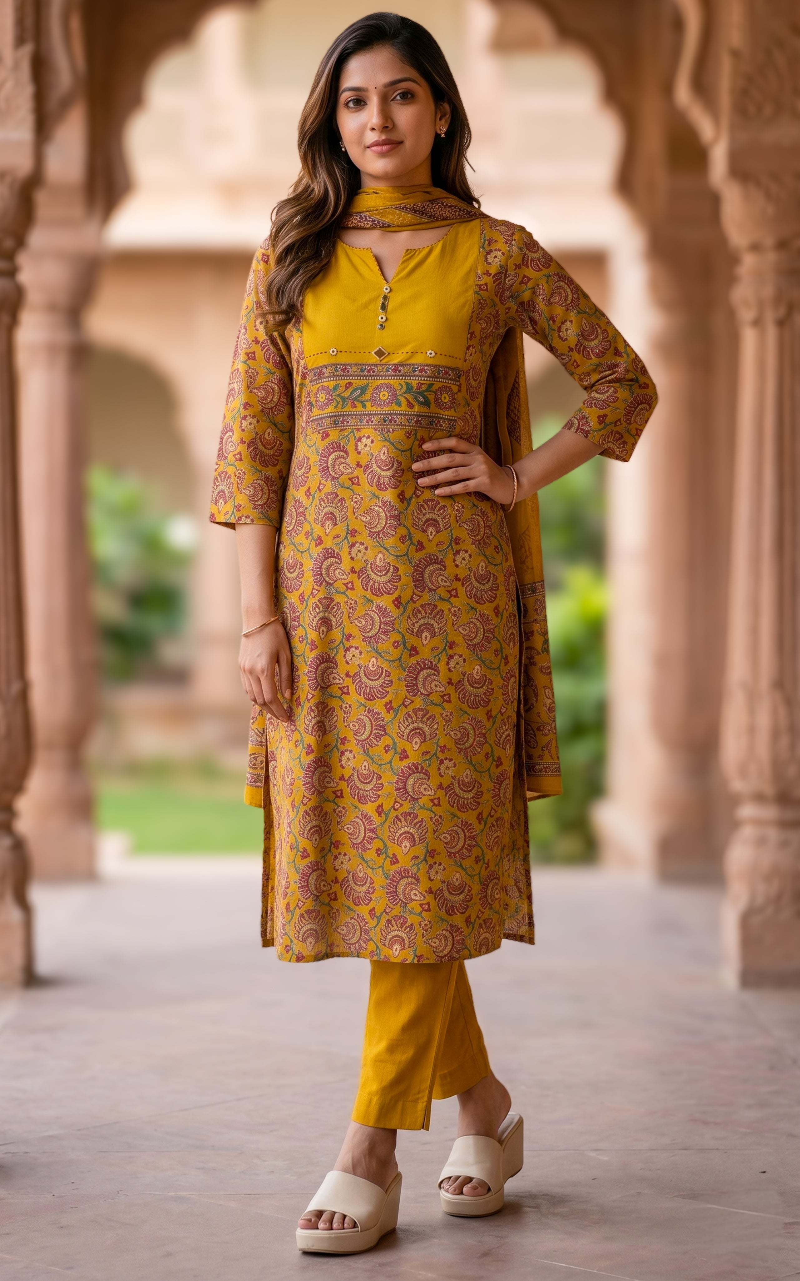 Thumbai Mustard (Kurti+Pant+Dupatta)