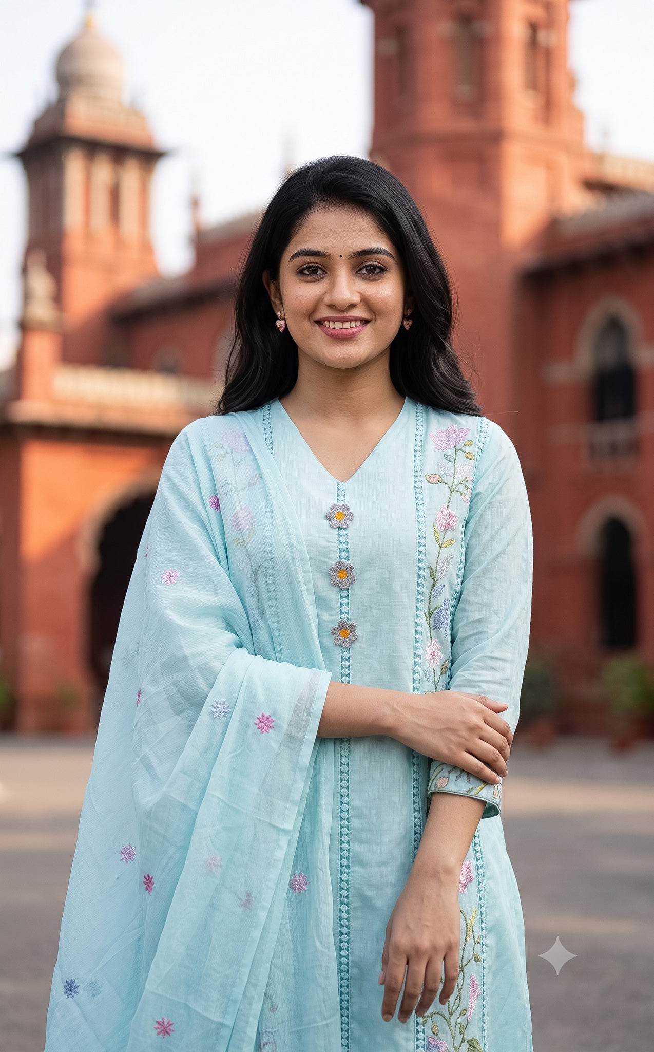 Light Sky Blue Cotton Designer Anarkali Kurti Dupatta for Women