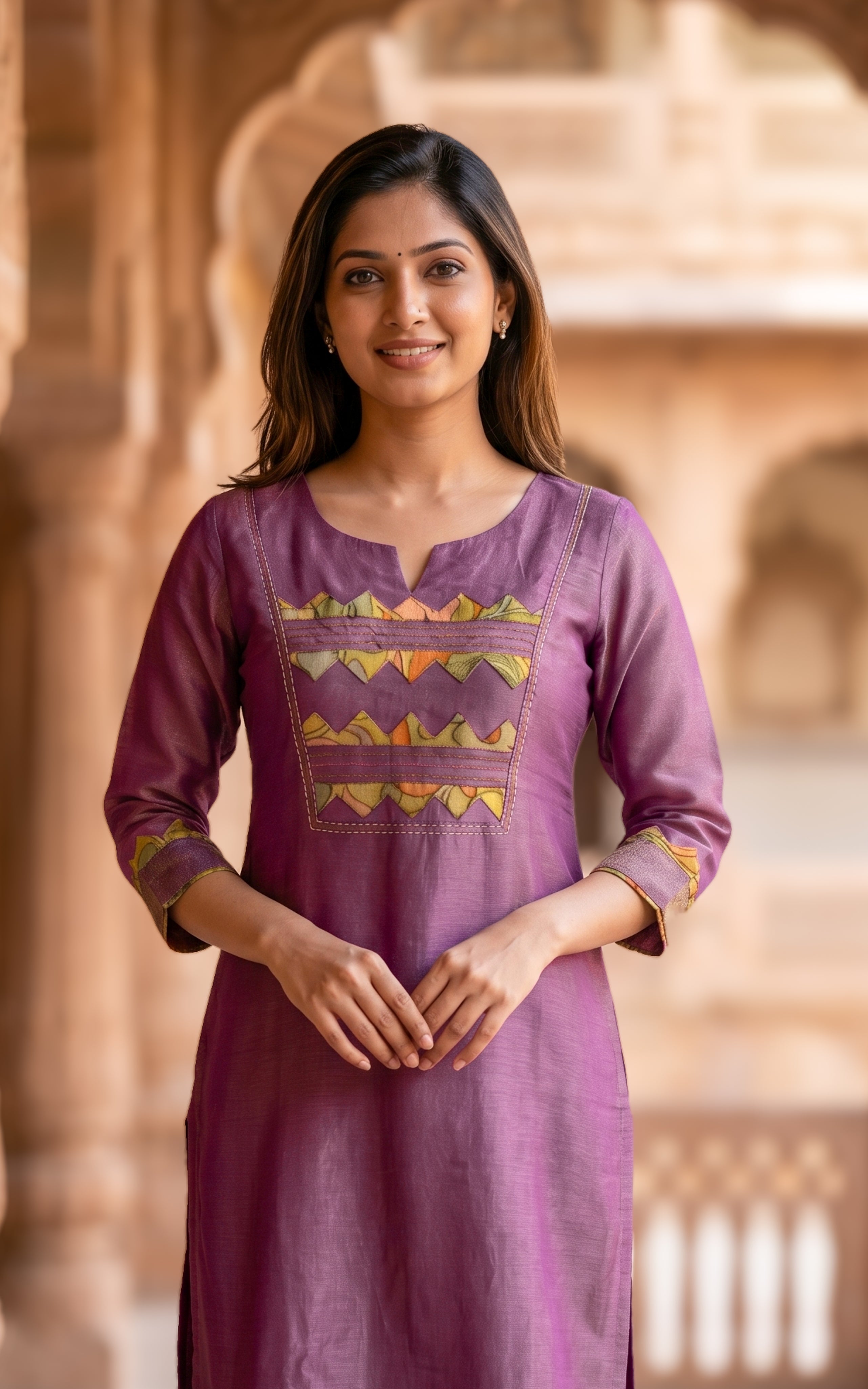 Plum Art Silk Kurti For Women