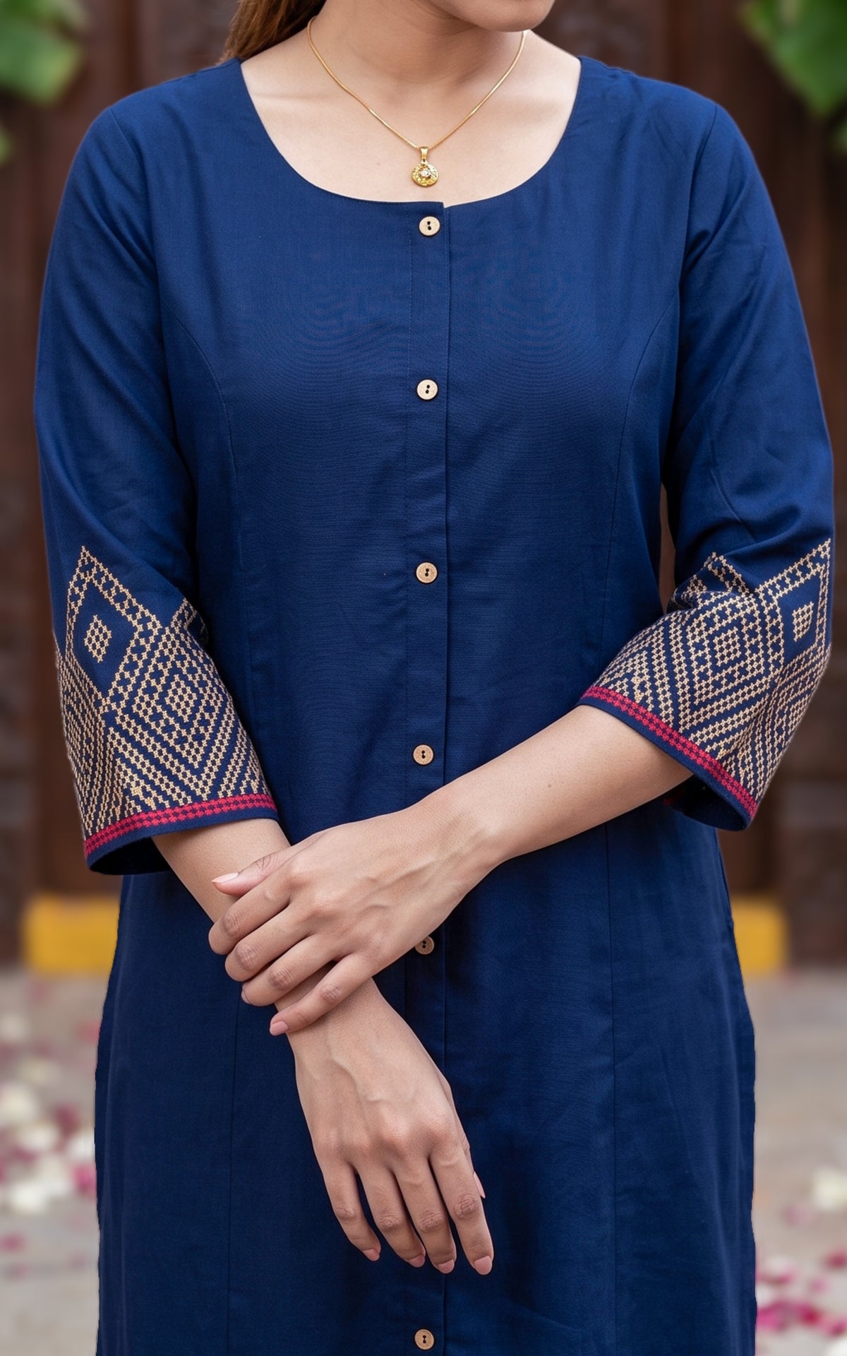 Navy Blue Cotton Kurti Set with Palazzo Pant for Women