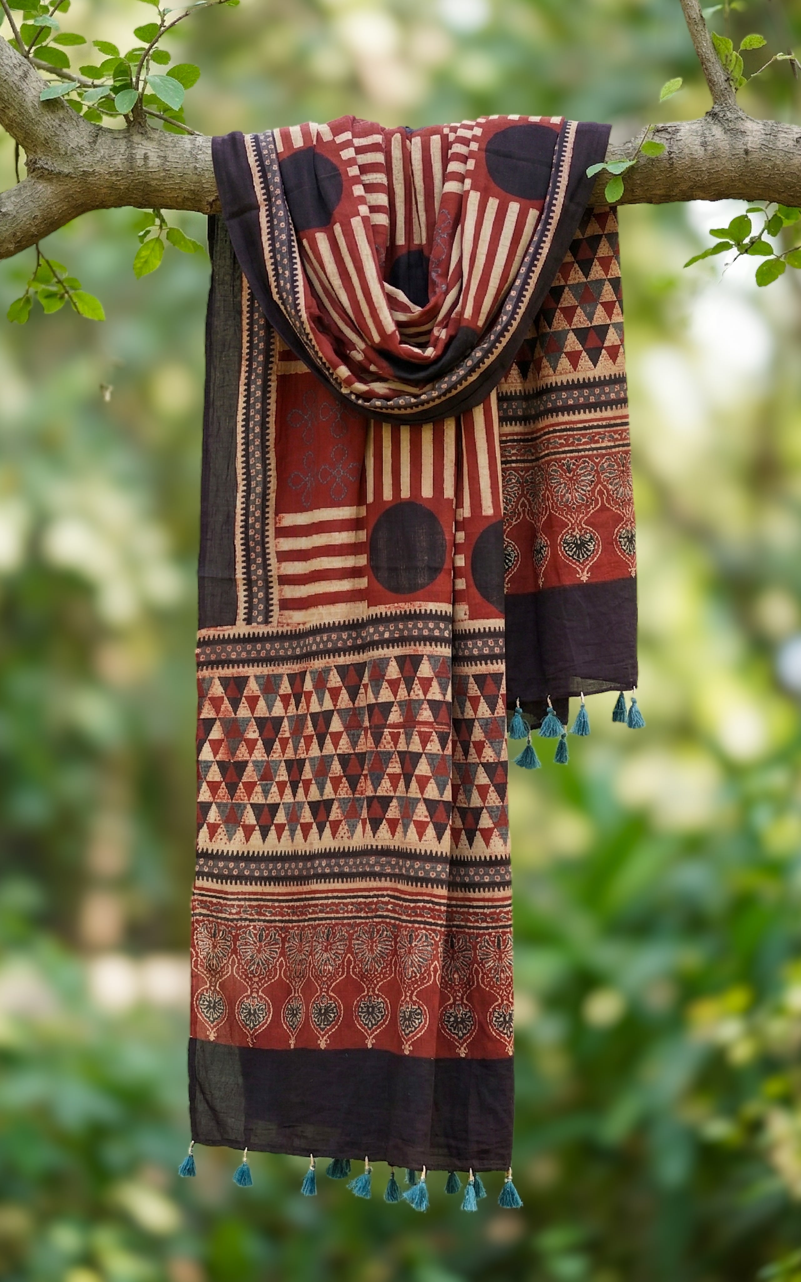 Cotton Handblock Dupatta 160SN10 Length: 2.48Mts