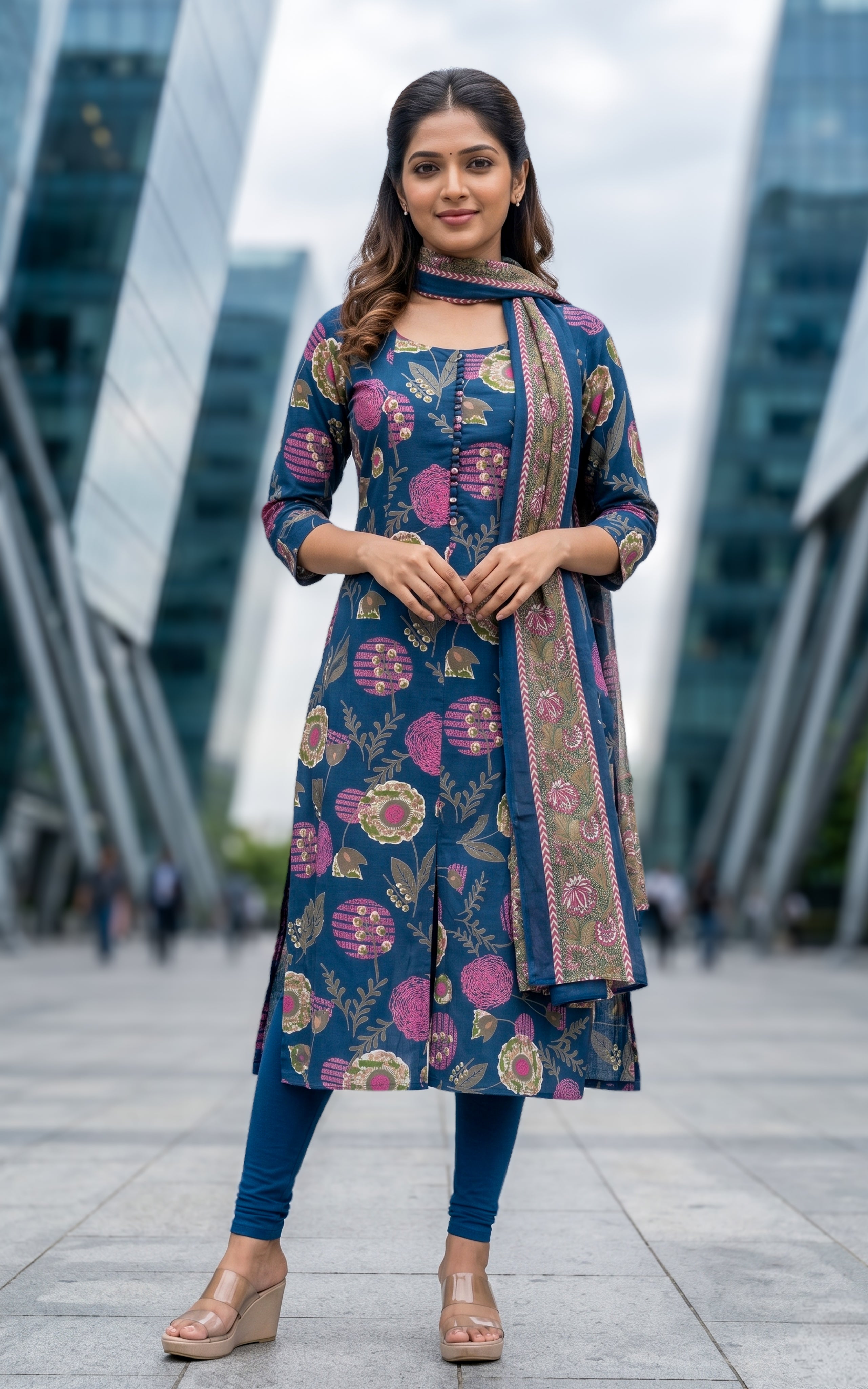Instore-Saleema(Kurti+Dupatta)-Aline Kurt-Cotton Dupatta -blue-Cotton -Summer collection-daily wear-college wear-office wear-kurti with dupatta