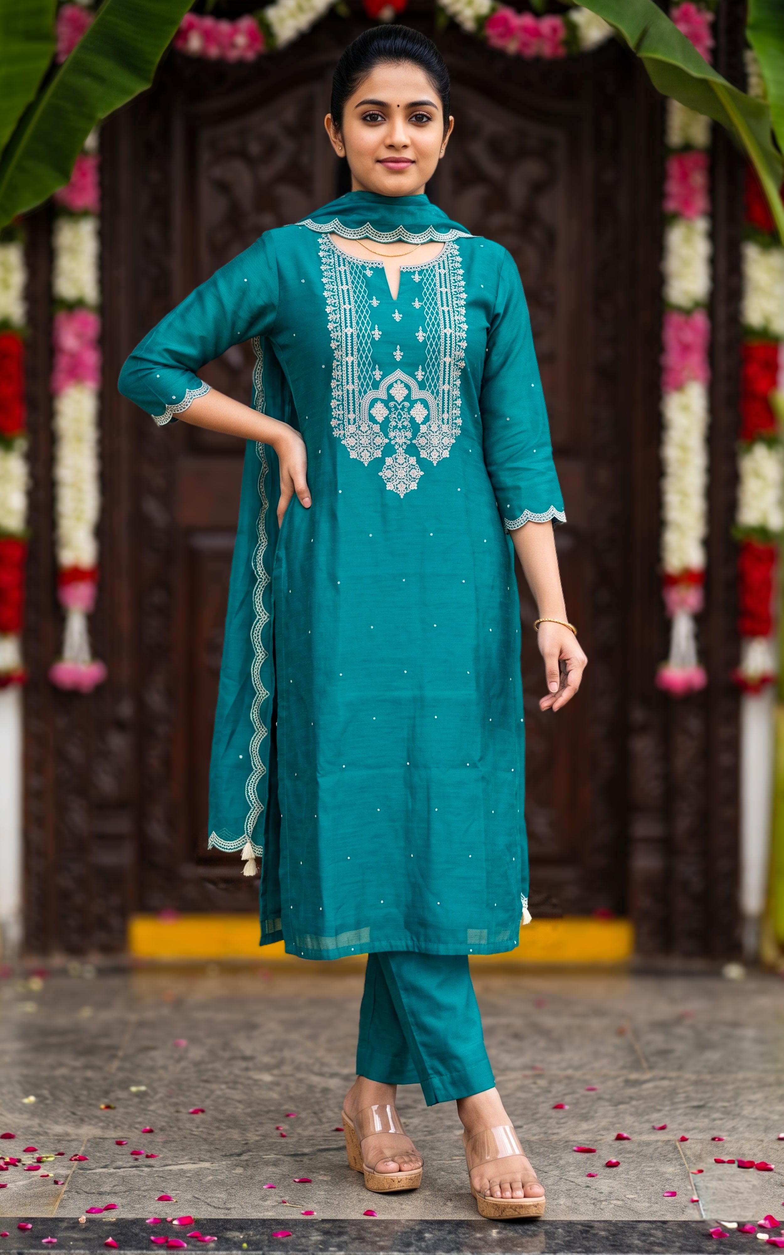 Maadhu Blue (Kurti+Pant+Dupatta)
