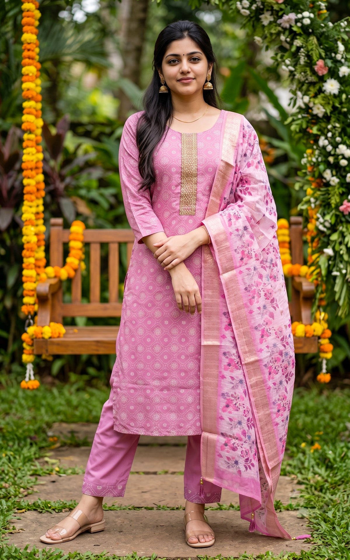 Malarnisha Pink (Kurti+Pant+Dupatta)
