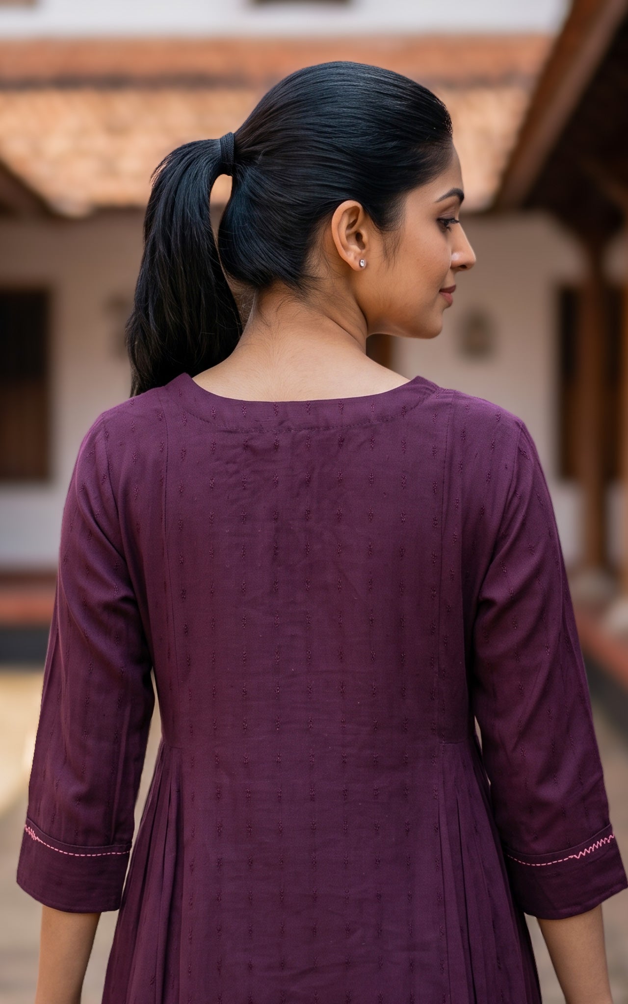 Plum Art Silk Ethnic Wear Anarkali Kurti for Women