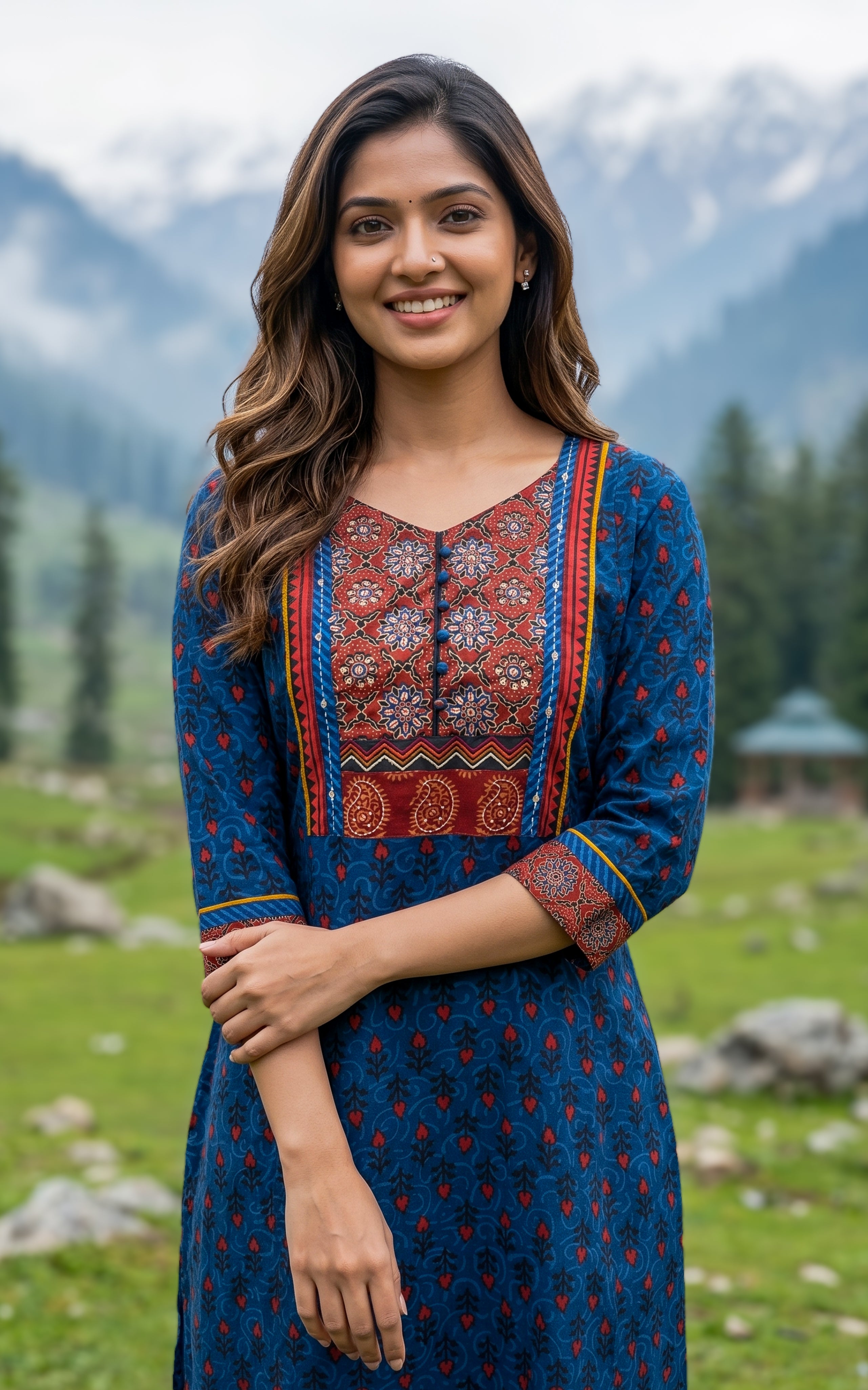 Blue stylish Aline kurti for women