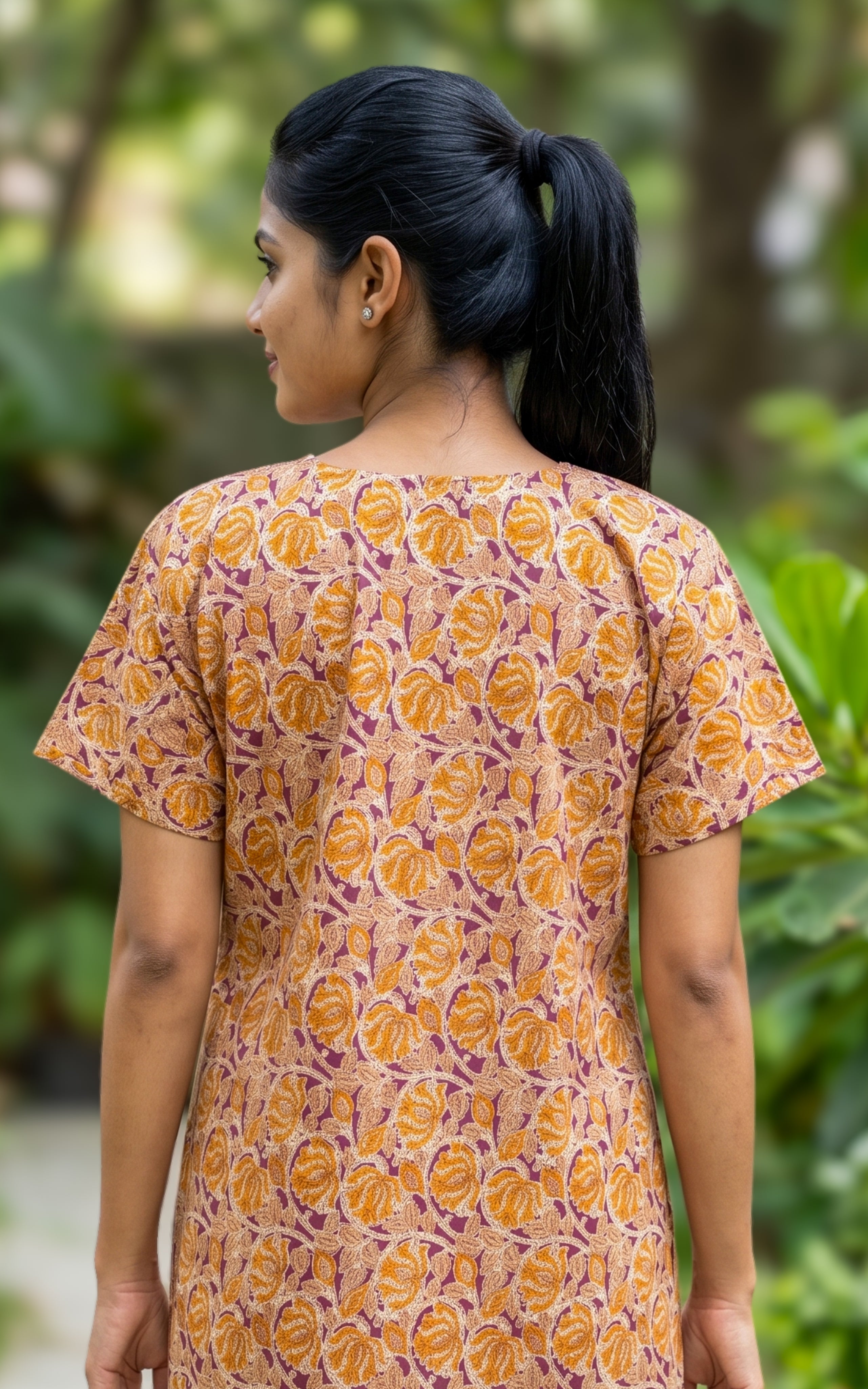 Instore - Multicolor Floral Print Cotton Long Nighty with Side Pocket, Relaxed Fit, Women's Sleepwear