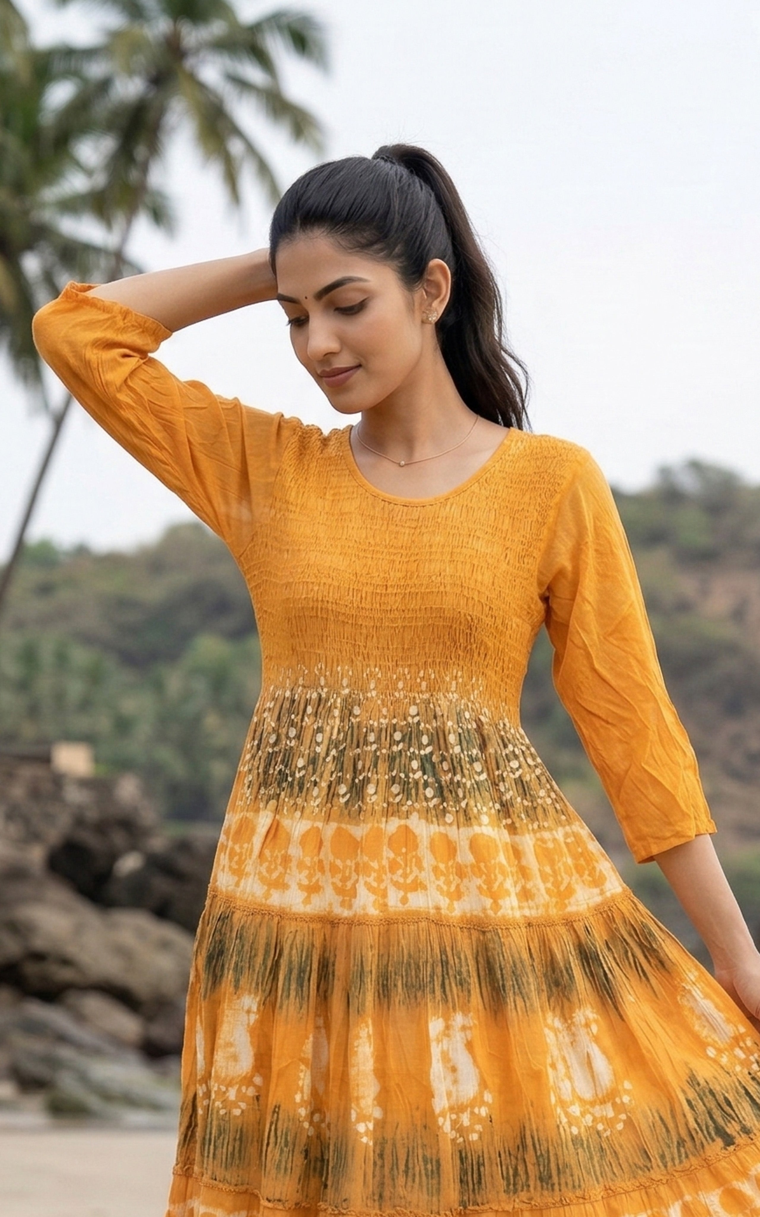 ankle-length smocked Indo Western maxi for women's