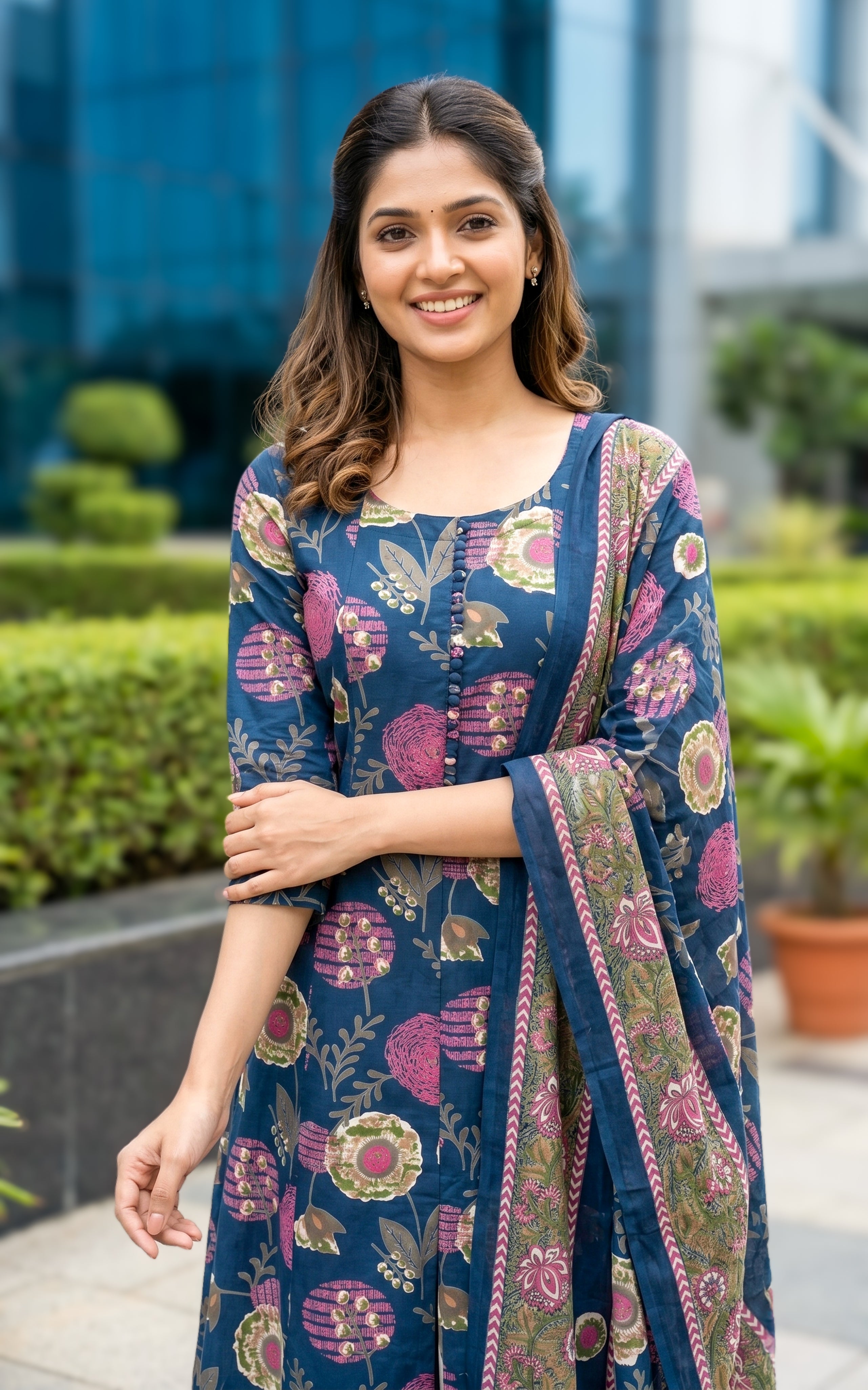 Instore-Saleema(Kurti+Dupatta)-Aline Kurt-Cotton Dupatta -blue-Cotton -Summer collection-daily wear-college wear-office wear-kurti with dupatta
