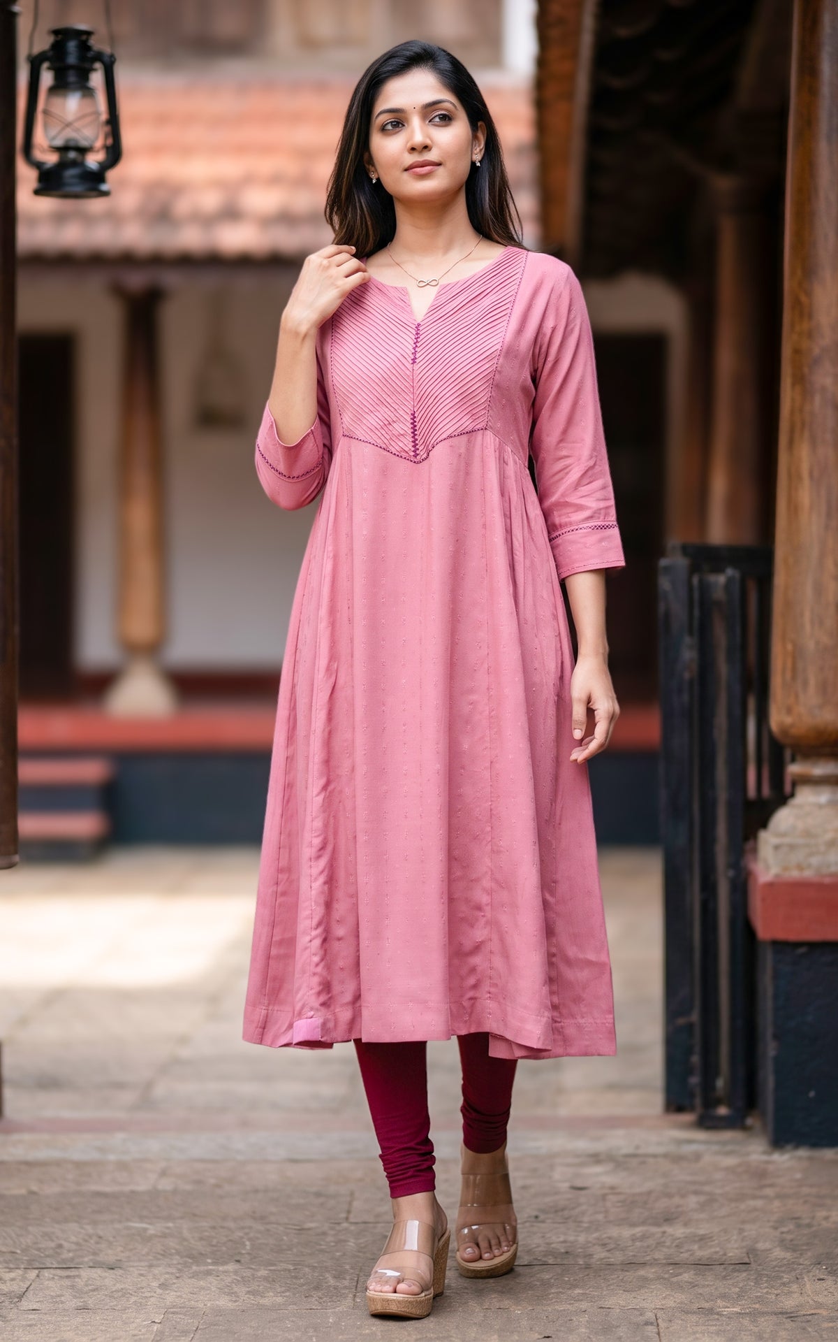 Peach Art Silk Ethnic Wear Anarkali Kurti for Women