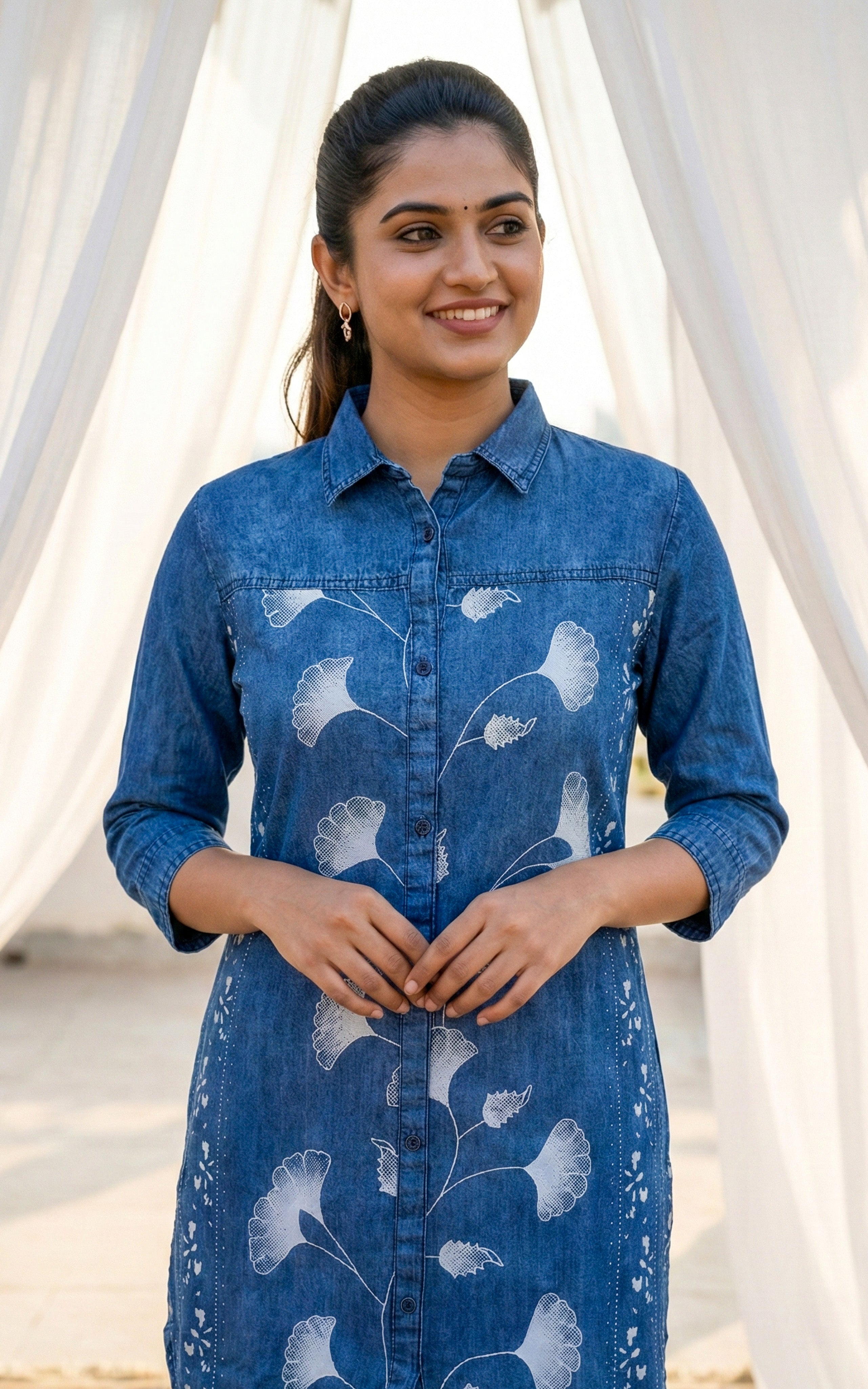 Stylish denim blue indo western top for women