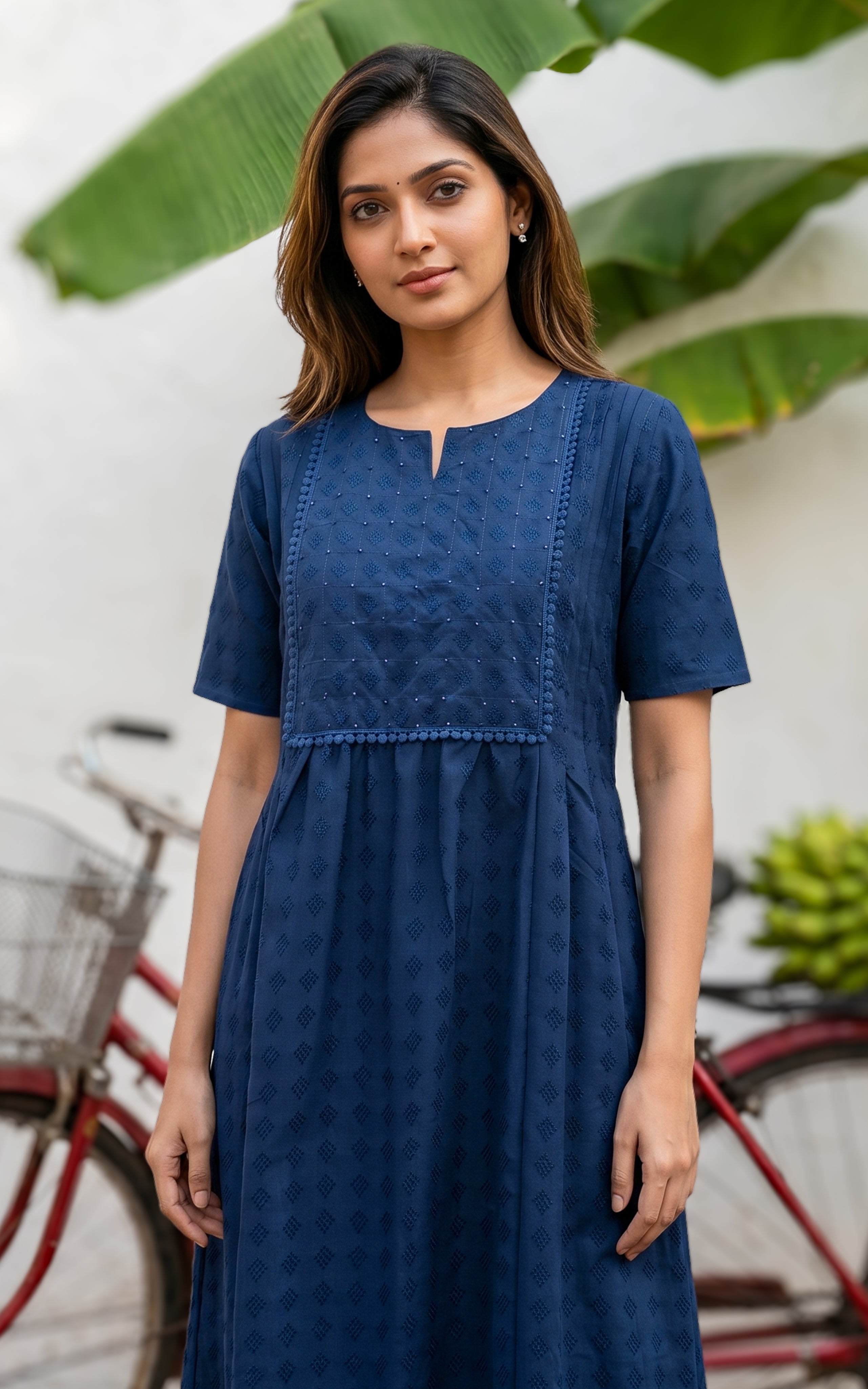 Ink Blue Blended Viscose Maxi For Women