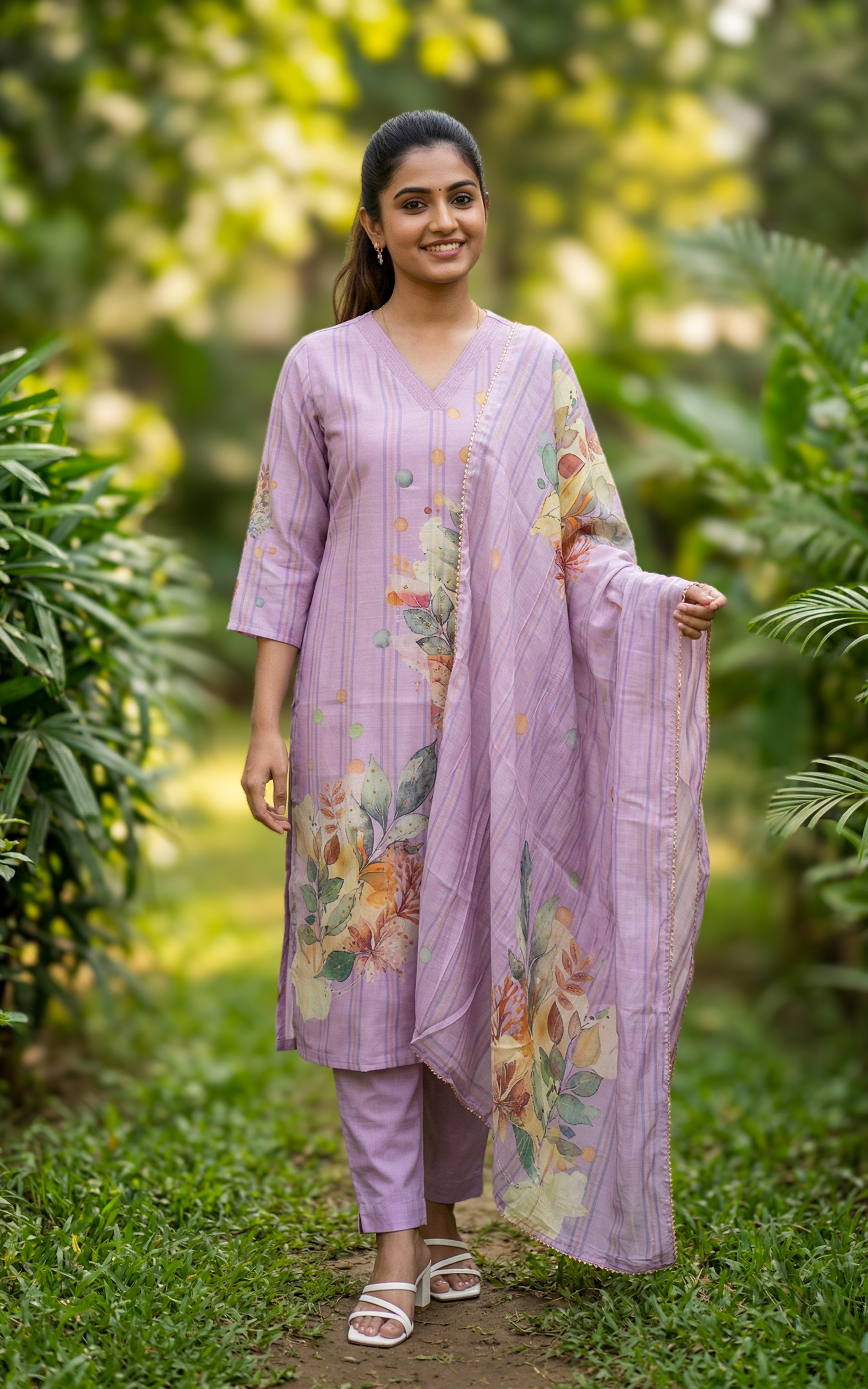 lavender kurti pant set daily wear
comfortable art silk kurti set
casual embroidered kurti for women
soft art silk kurti with dupatta