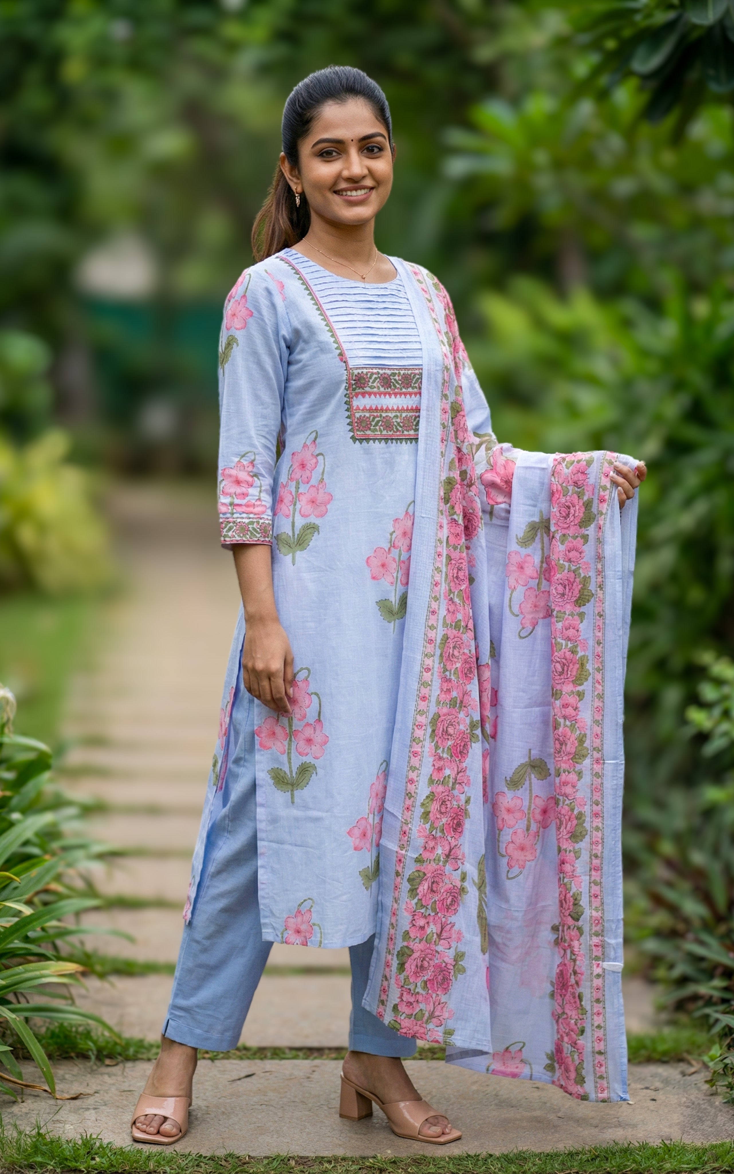 pastel blue cotton kurti set daily wear
comfortable straight cut kurti with pant
casual cotton kurti with printed dupatta
soft cotton kurti for everyday wear