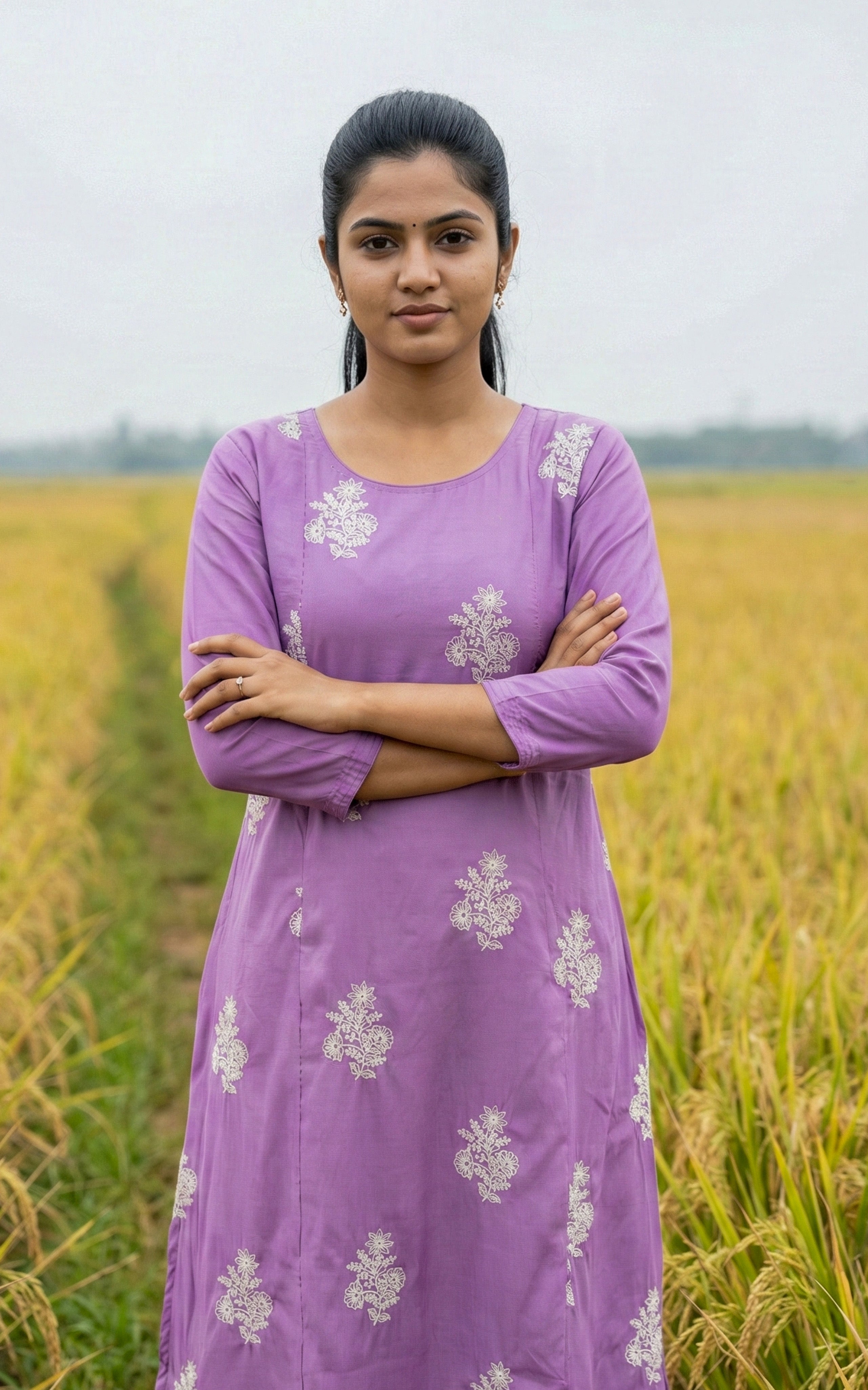 Instore - Lavender Art Silk Aline Kurti with Side Slit with Butter Crepe Lining