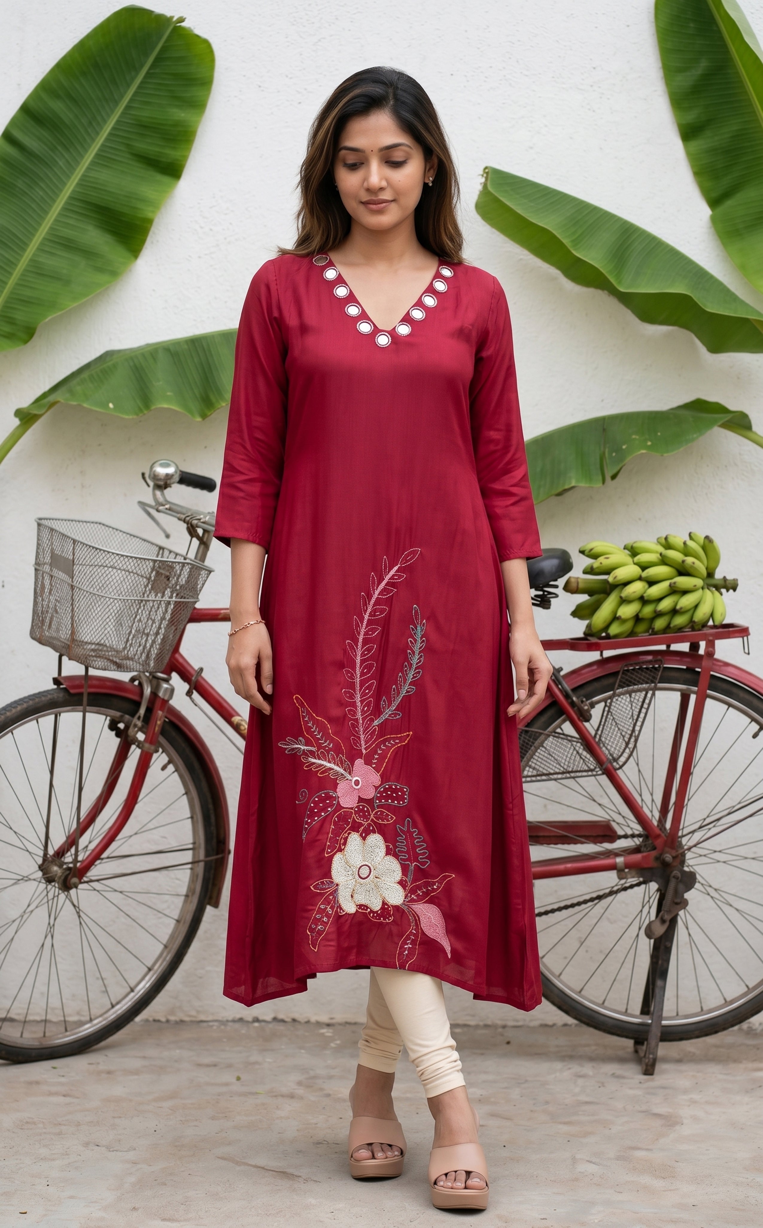 Women Rich Maroon Kurti Traditional Wear