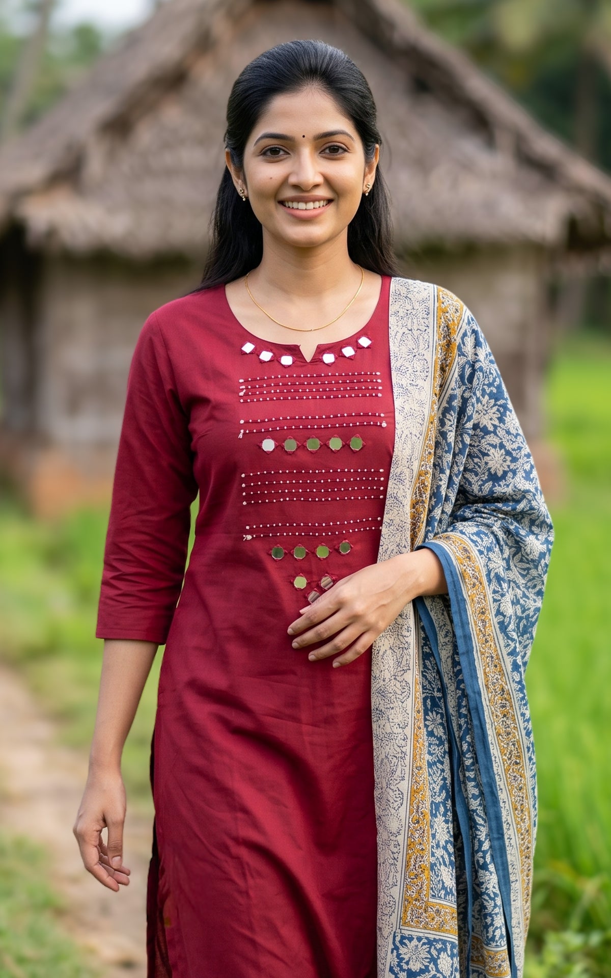 Vishmina Maroon (Kurti+Pant+Dupatta)