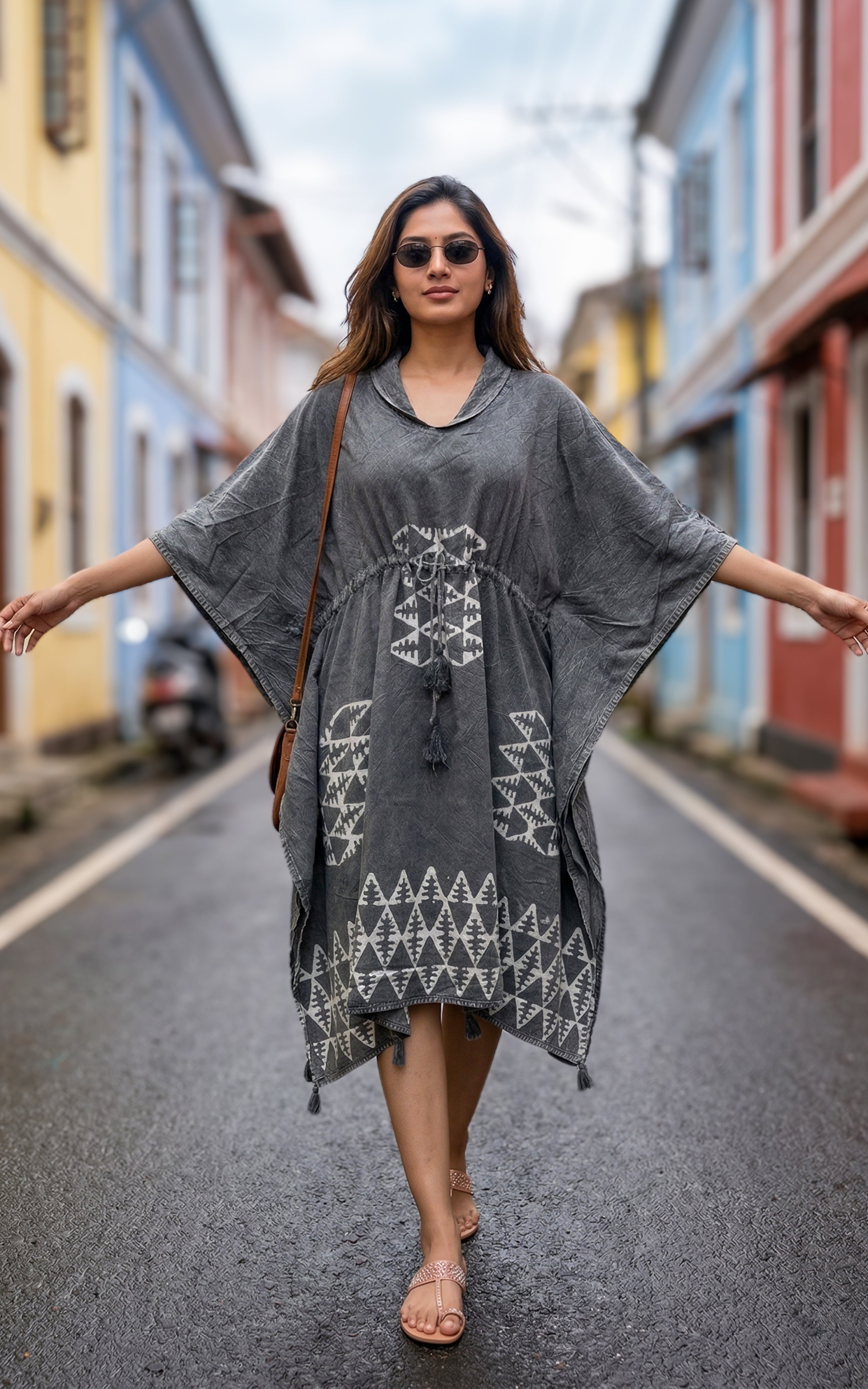 Grey long kaftan dress for women