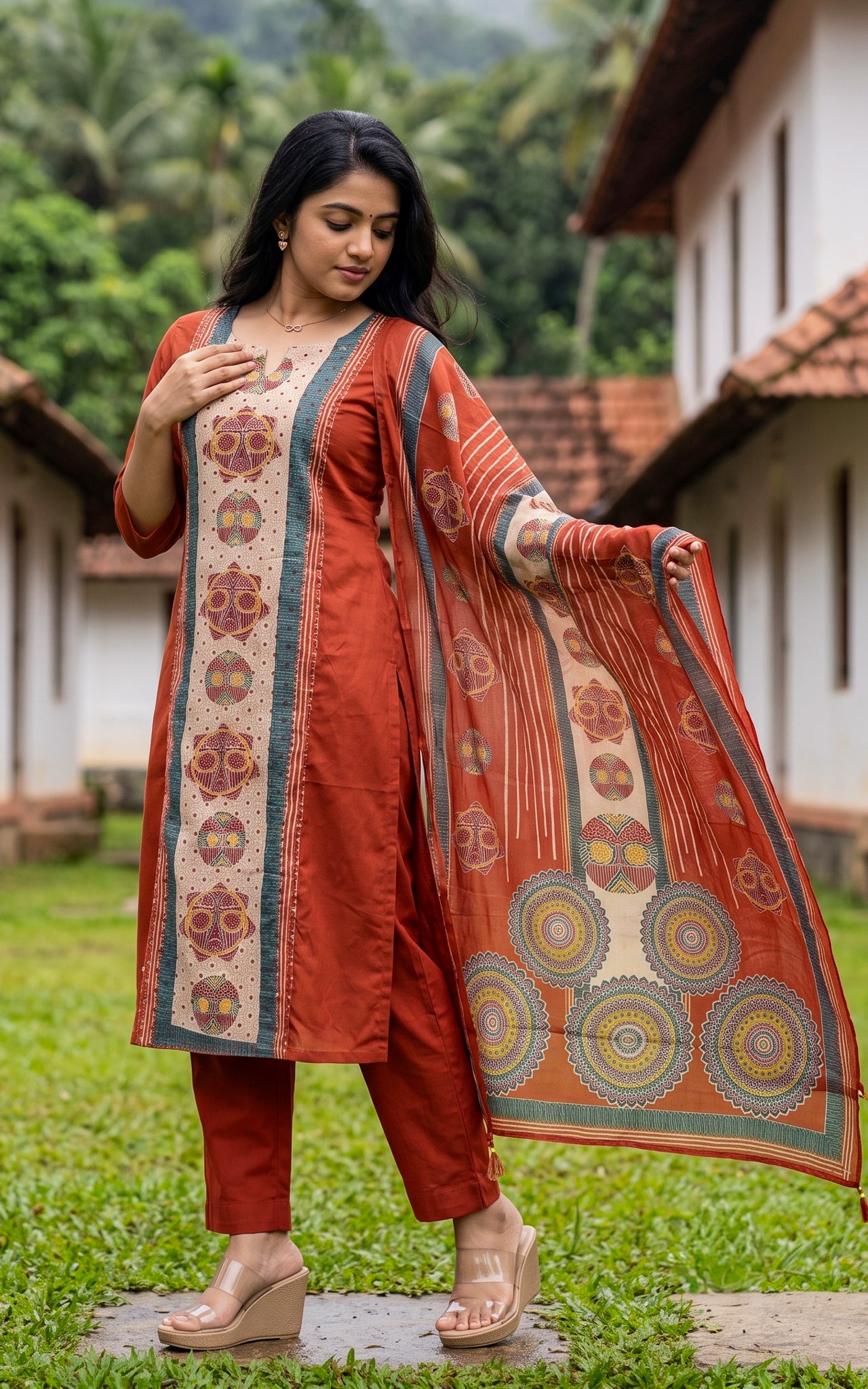 Losliya Rust (Kurti+Pant+Dupatta)