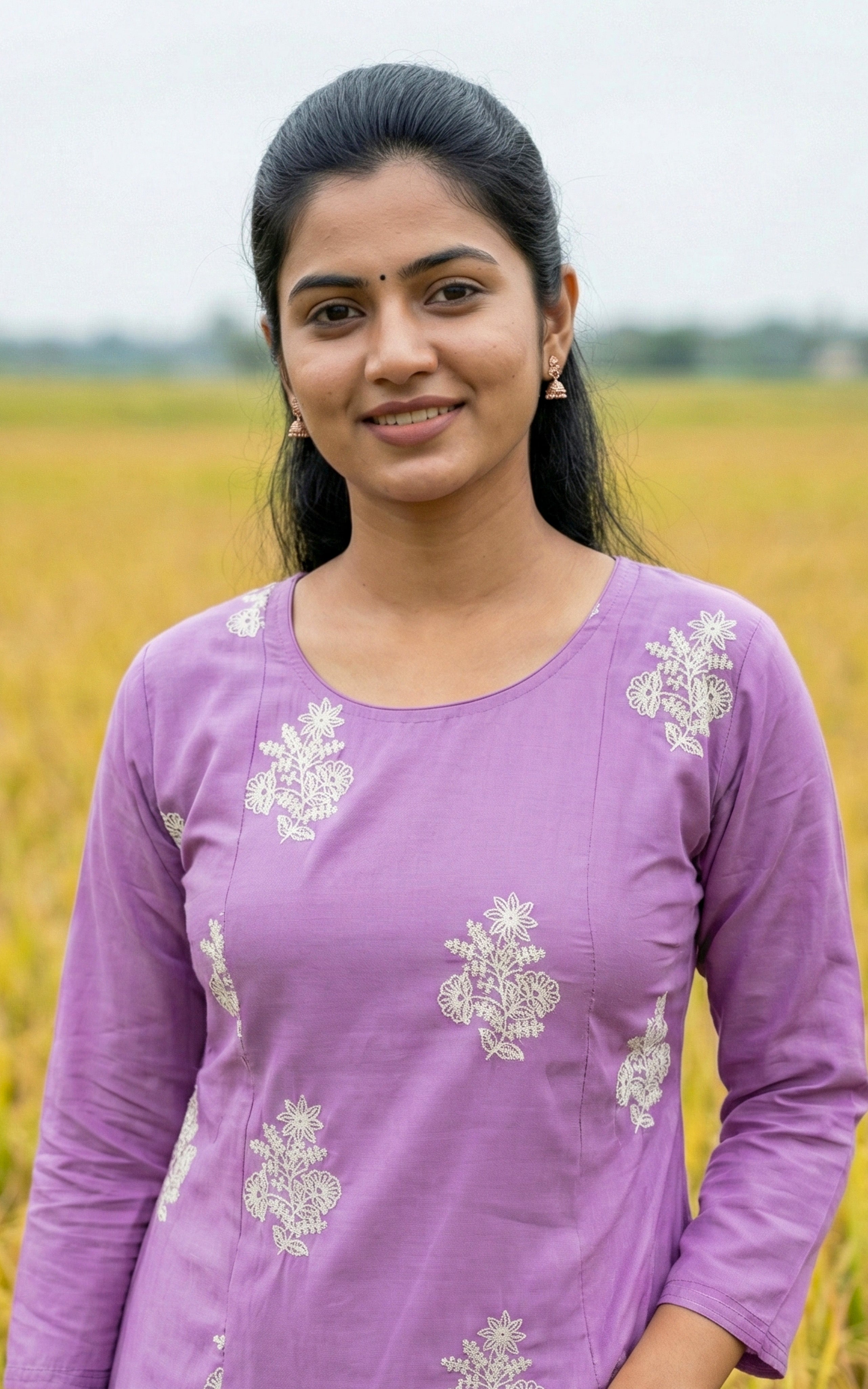 Instore - Lavender Art Silk Aline Kurti with Side Slit with Butter Crepe Lining