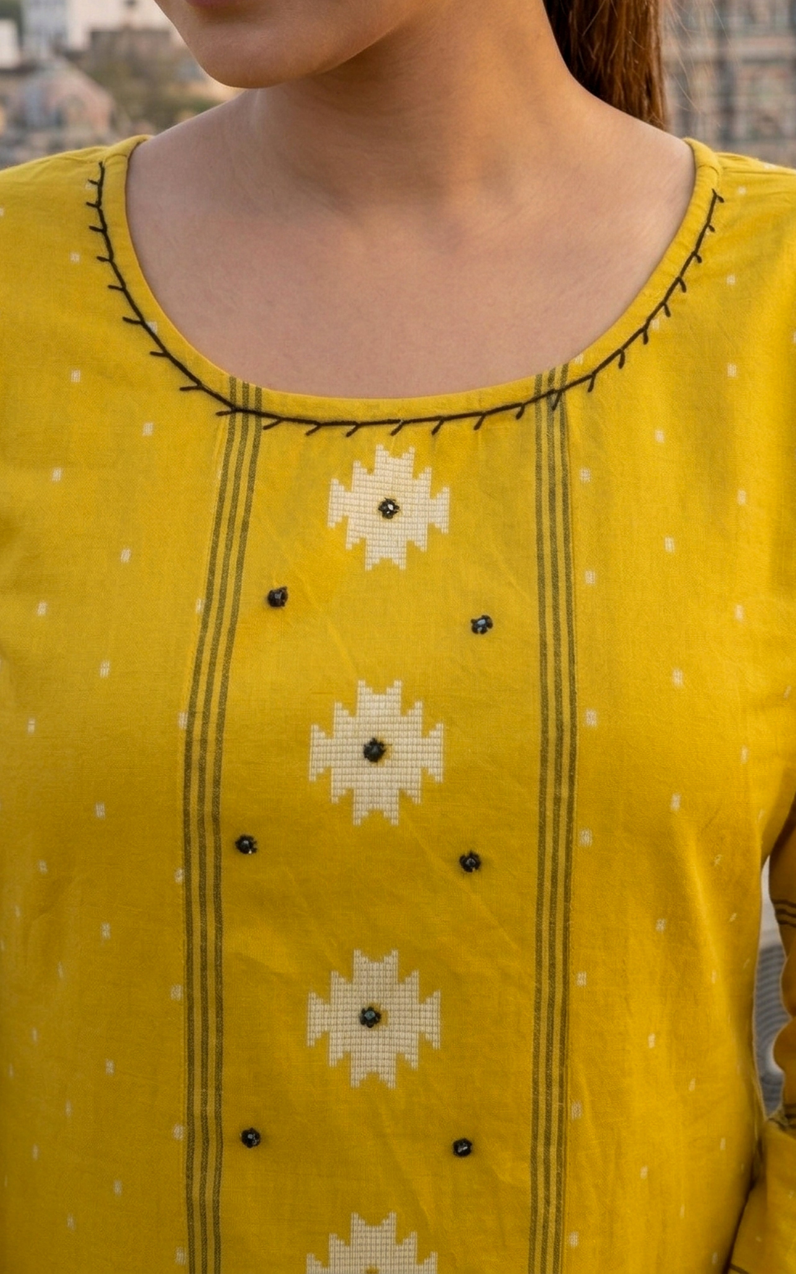 Traditional cotton kurti with handblock dupatta set