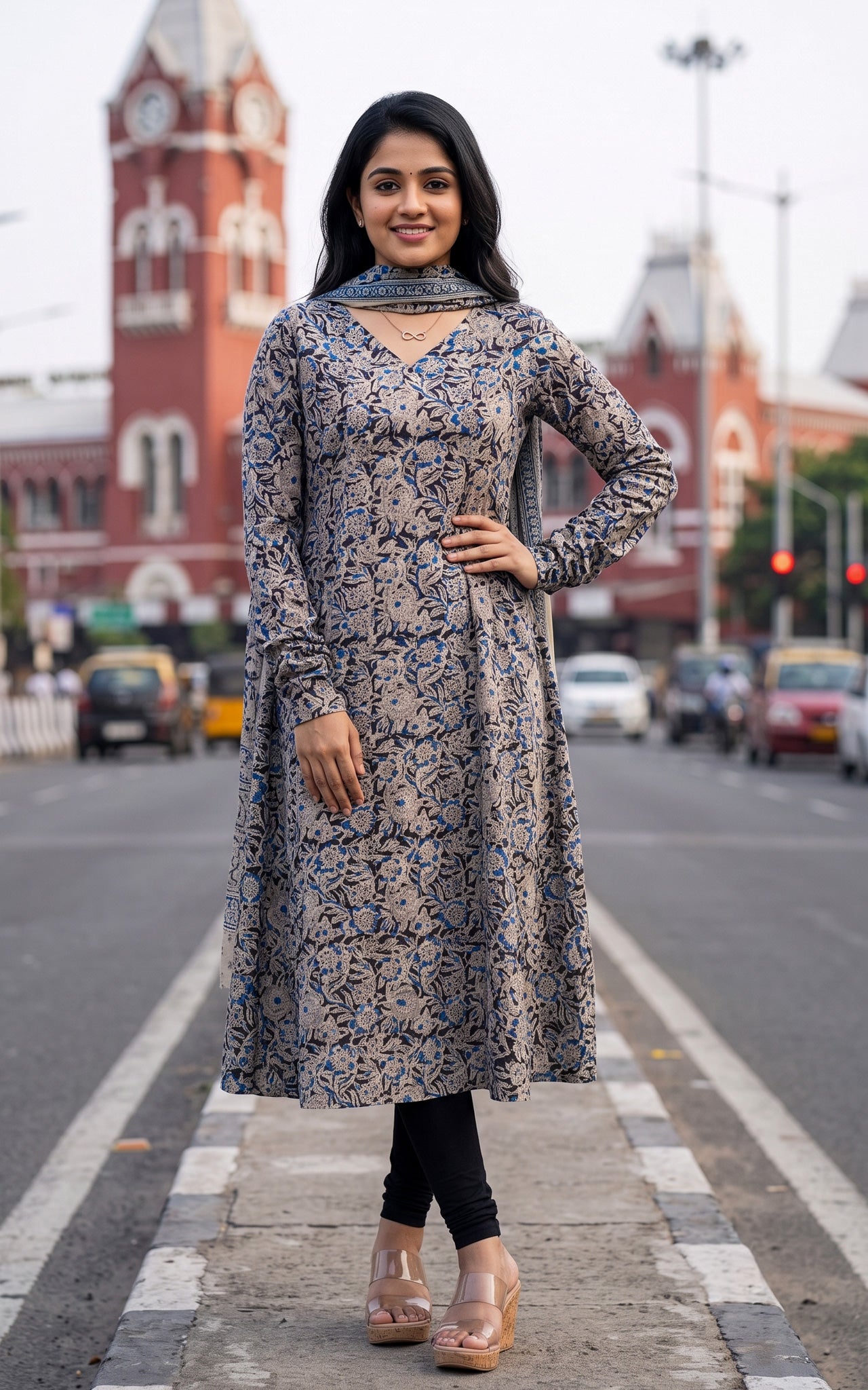 Black Kalamkari Cotton Casual Wear Kurti Dupatta for Women