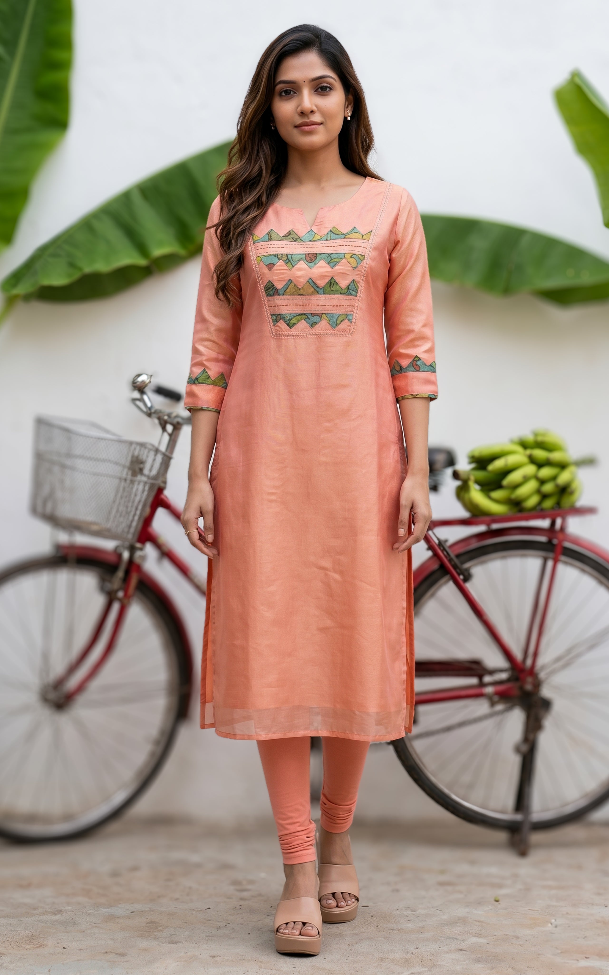 Dual Shade Dark Peach Straight Cut Kurti With Side Slit Women