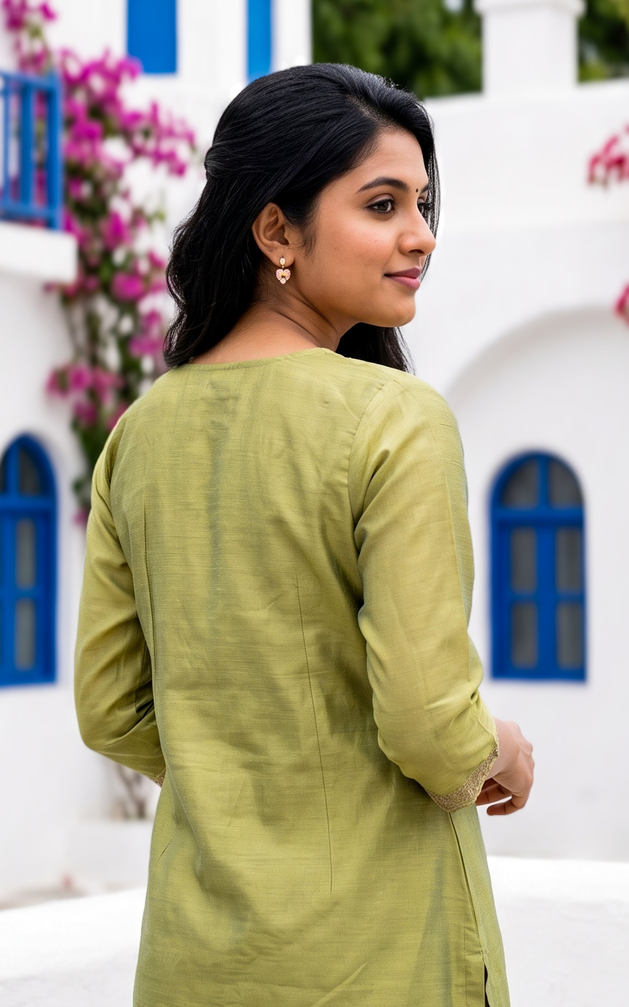 Green Chanderi Ethnic Wear Kurti Set for Women