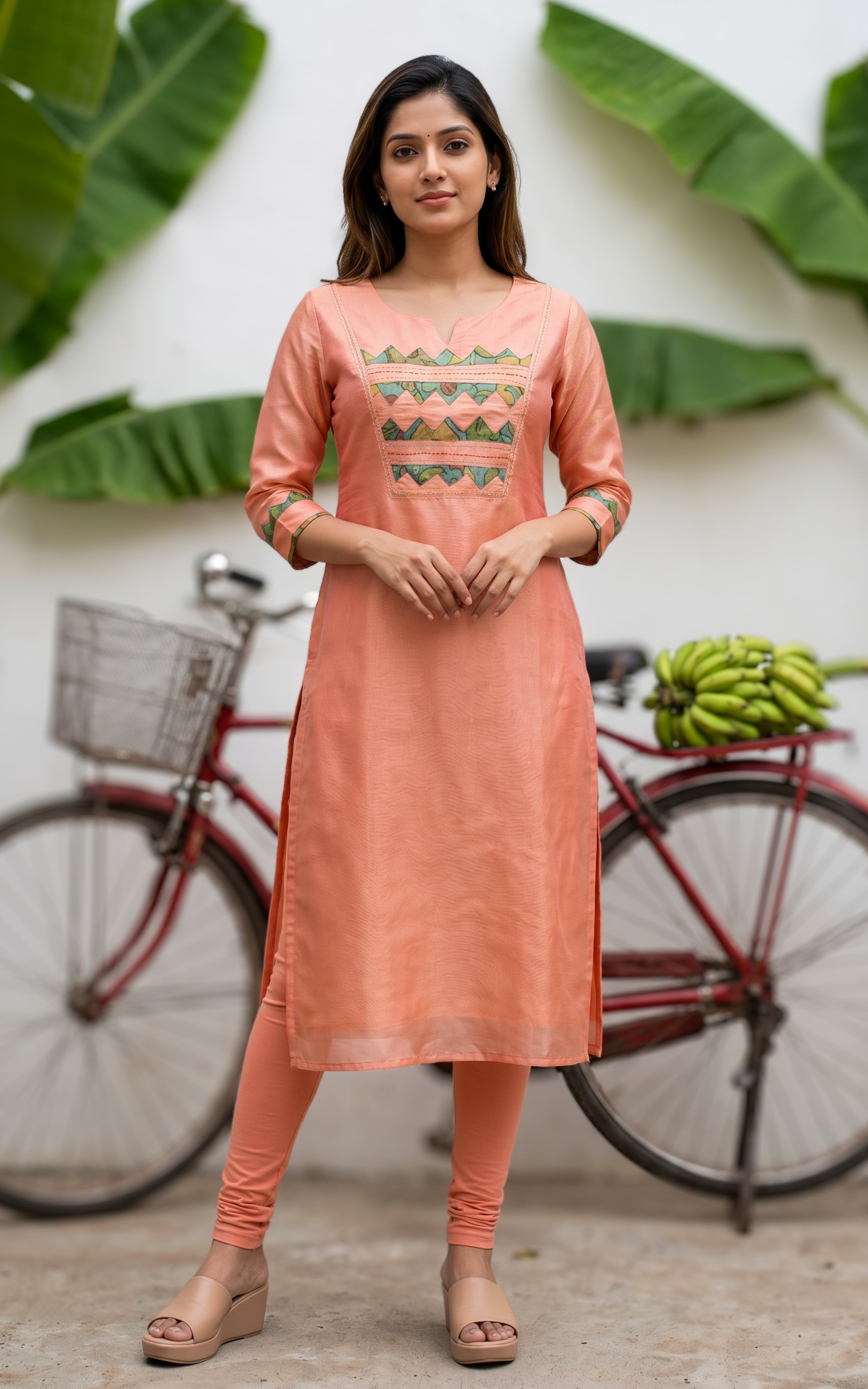 Dual Shade Dark Peach Art Silk Kurti For Women