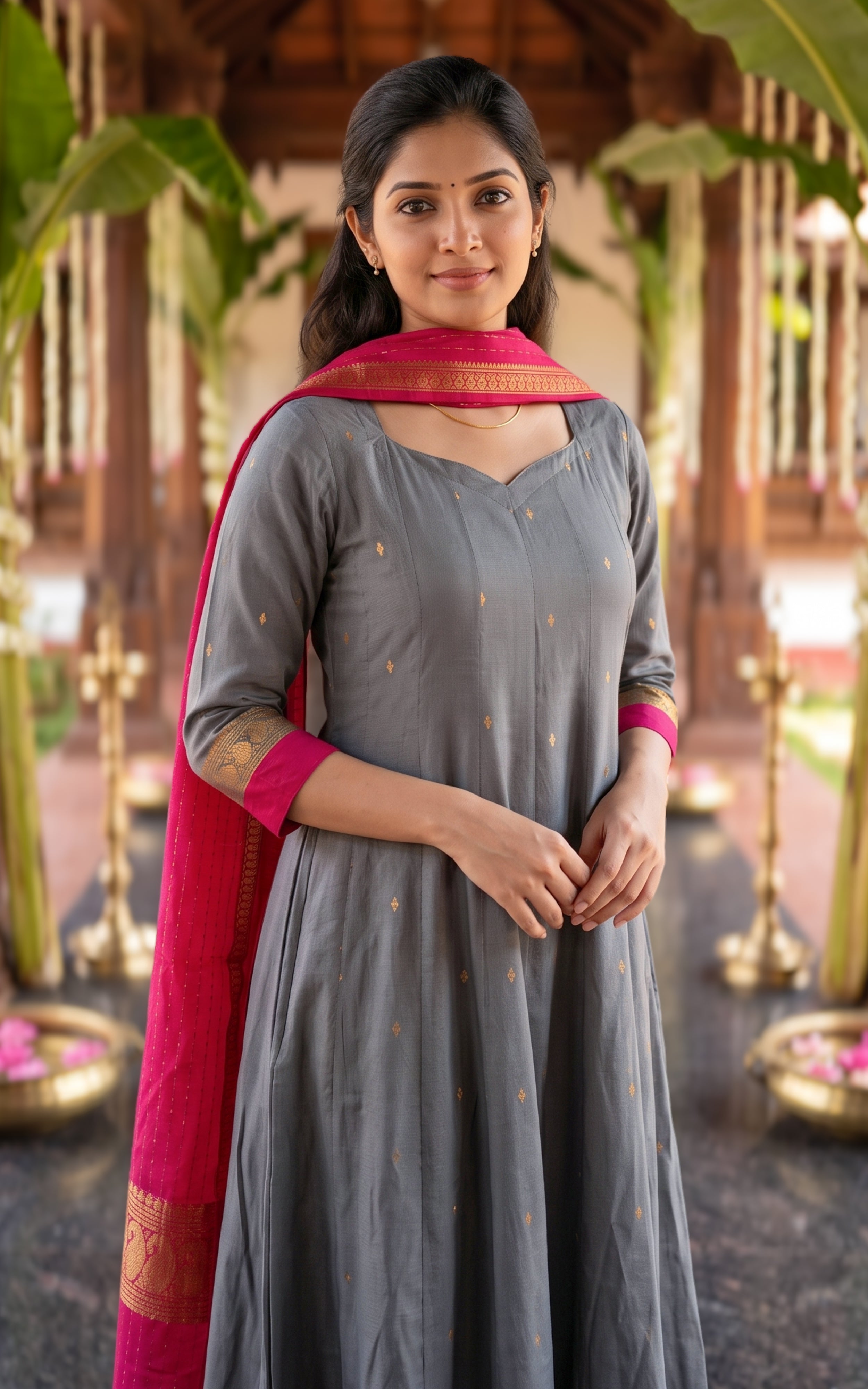 Kundhavai Grey (Kurti+Dupatta)