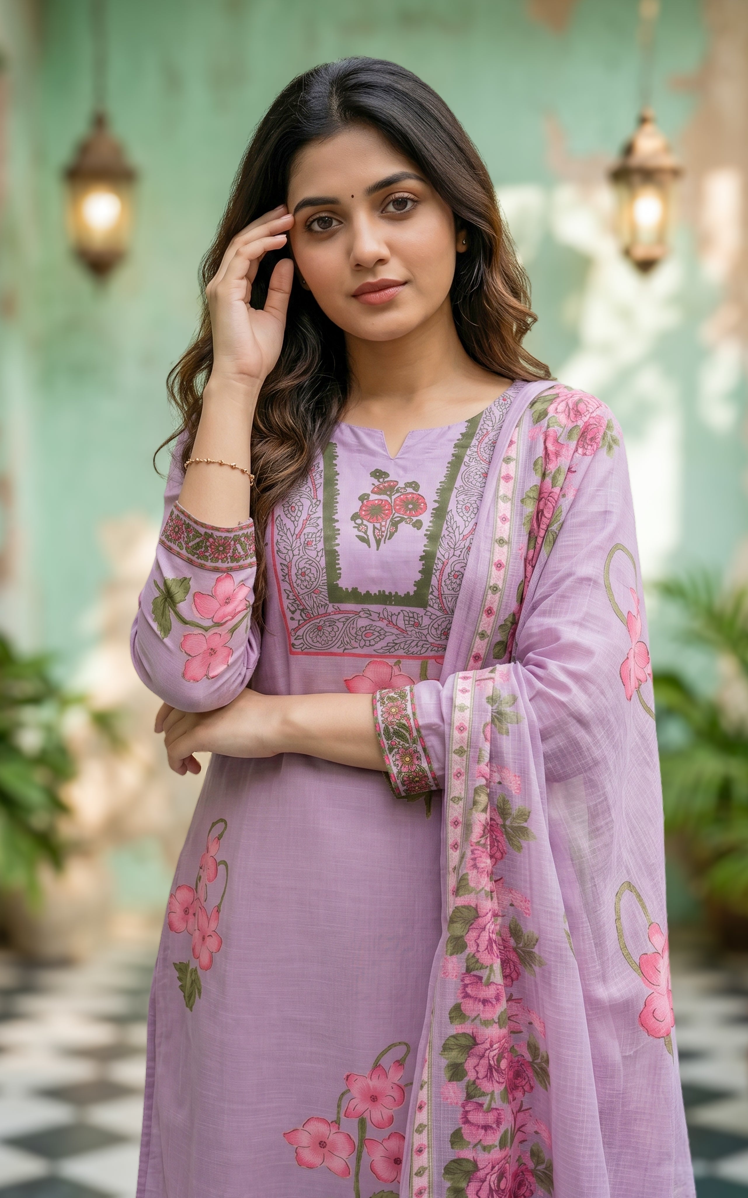 Elegant lavender ethnic kurti with pant set