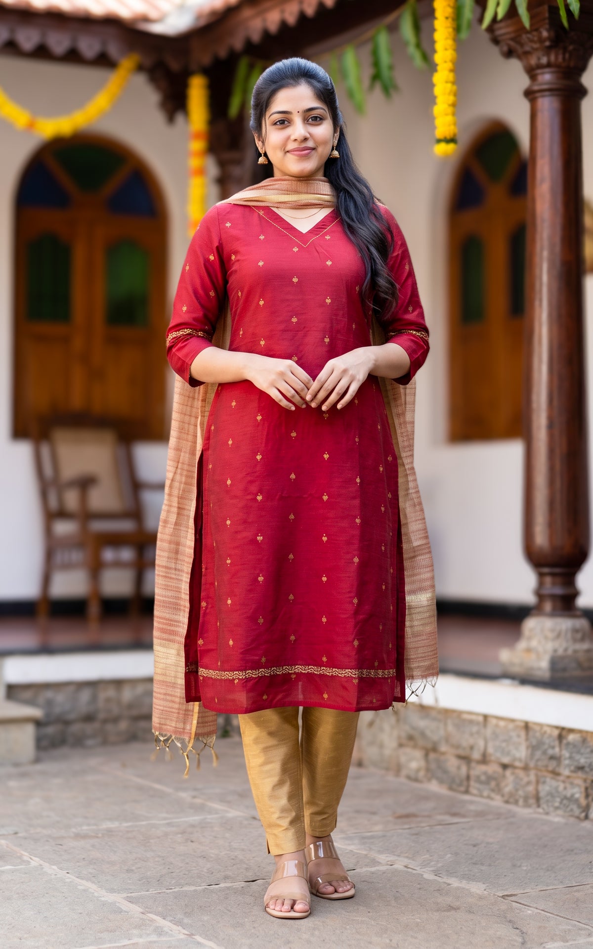 Yazhmika Red (Kurti+Dupatta)