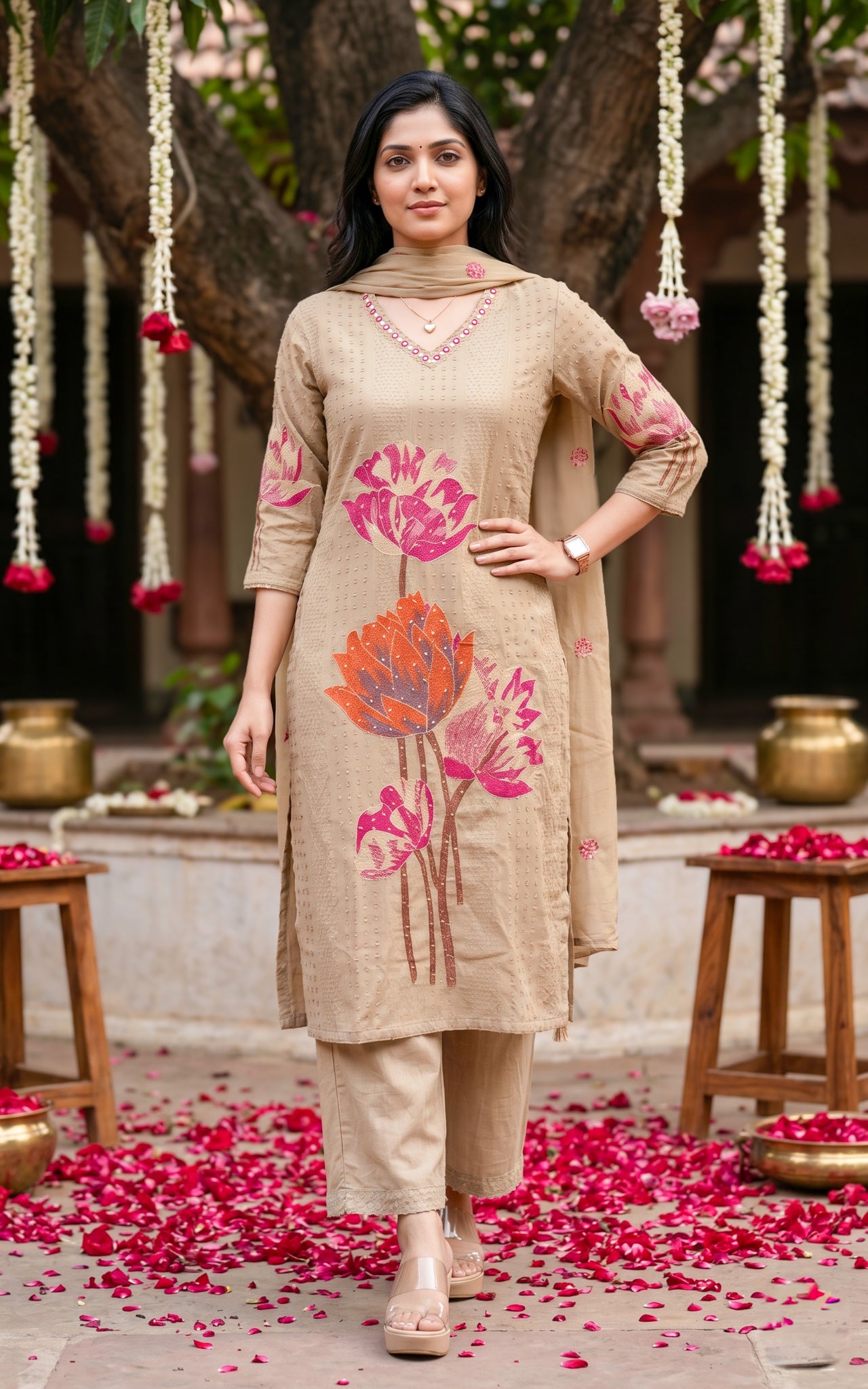 Nanvizhi Brown (Kurti+Pant+Dupatta)