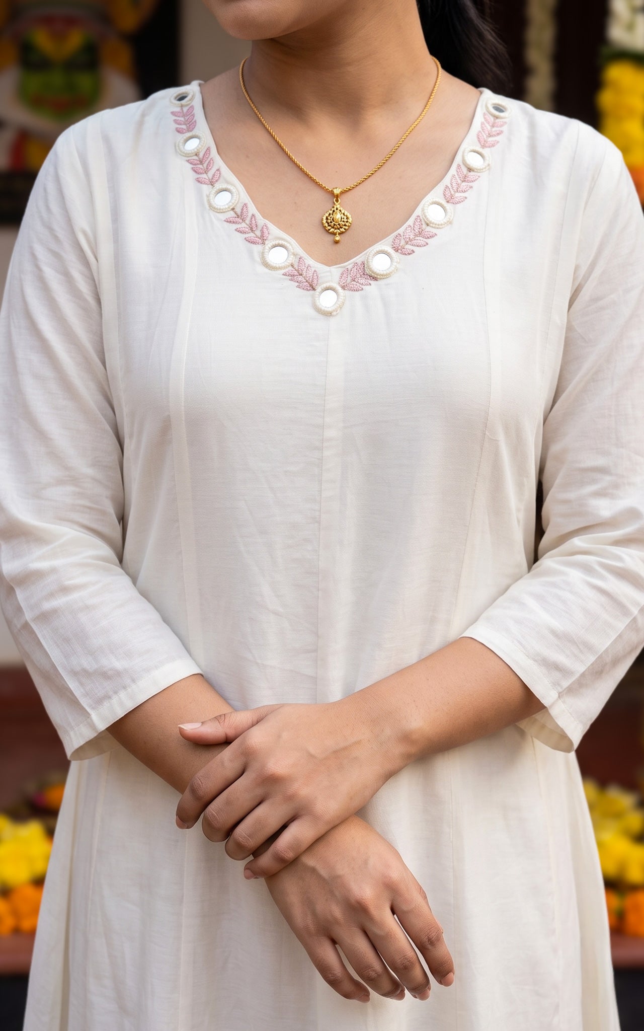 Off White Cotton Office Wear Kurti for Women